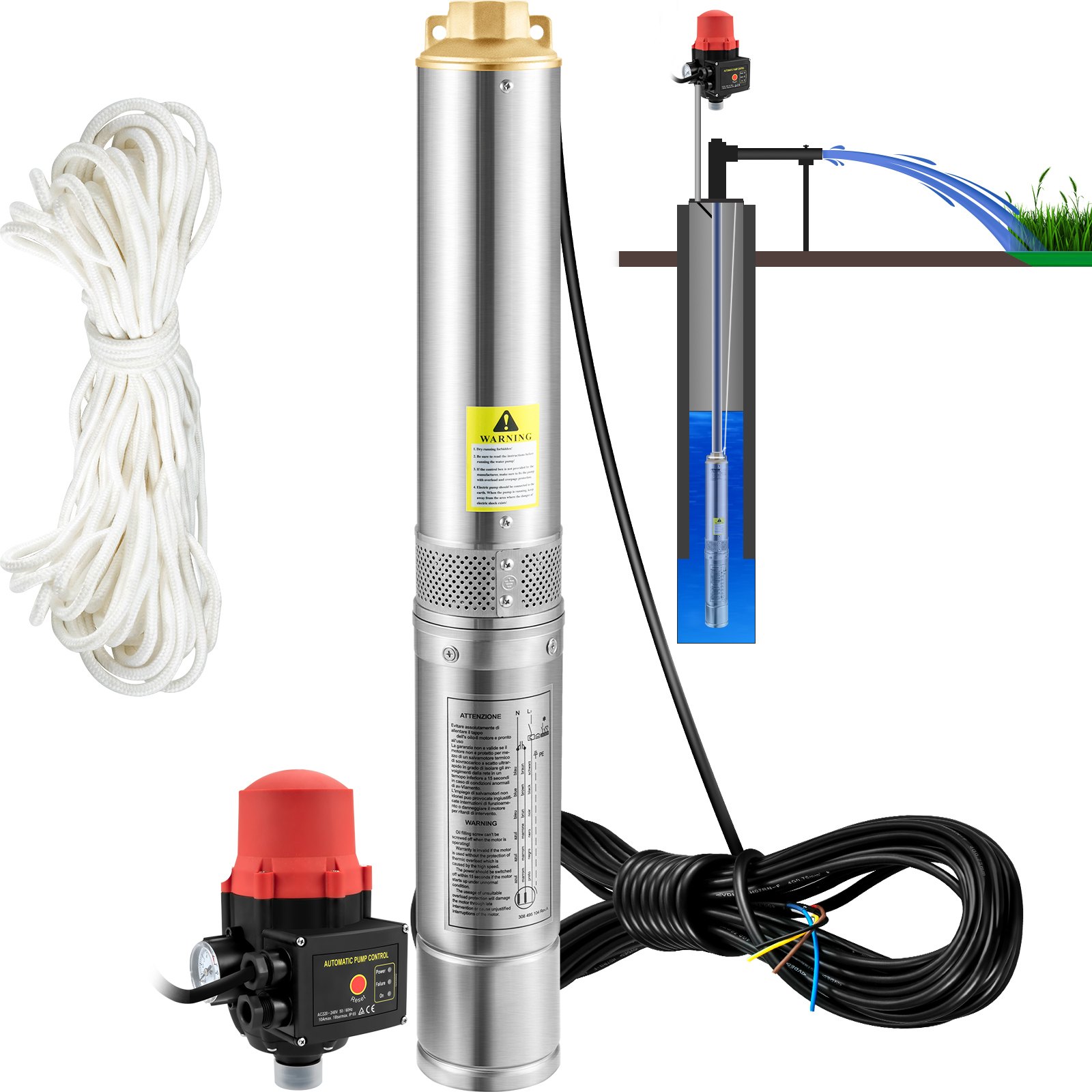 Süvakaukude sukeldatav pump, 550W 230V/50Hz, 50L/min 89 m tõstekõrgus