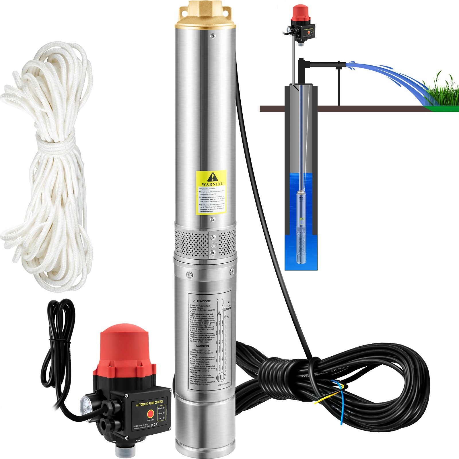 Süvakaukude sukeldatav pump, 750W 230V/50Hz, 105L/min 62 m tõstekõrgus