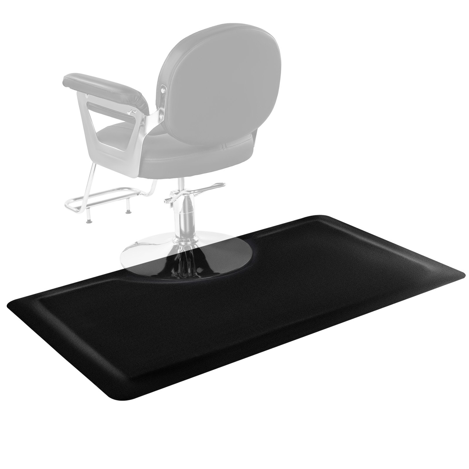 Juuksurisalongi matt, 1525 x 910 mm, ristkülikukujuline, väsimusvastane salongi toolimatt, 13 mm paksendatud PVC + NBR, ümarate väljalõigetega, komistusvastaste kaldservade ja libisemiskindla põhjaga.
