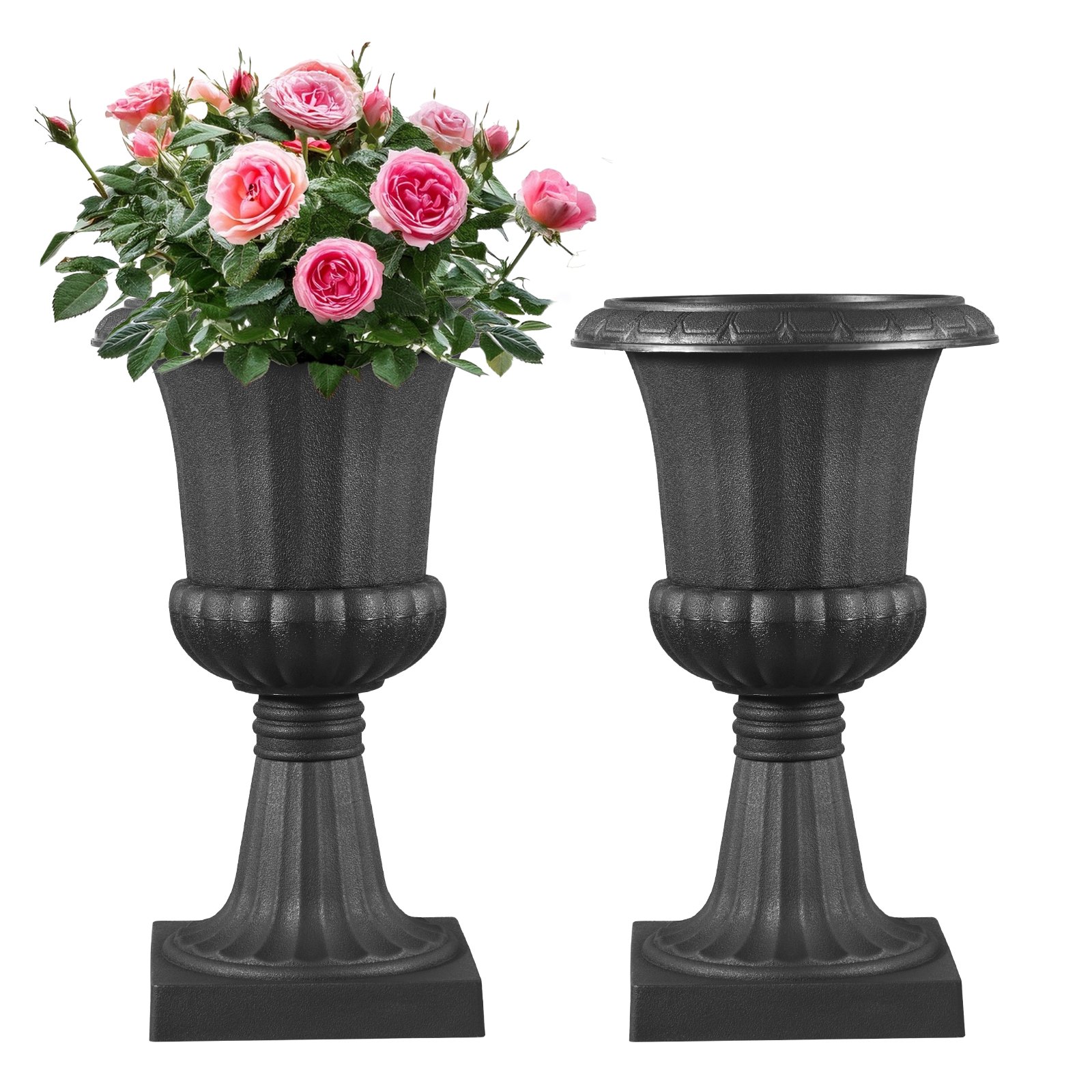 Plastikust urn-lillepotid, 25 x 42 cm, 2 tk musta värvi klassikalisi lillepotte, veranda lillepotid, sise- ja õuevaas pulmadeks, pidudeks, üritusteks, koduks, lavale, aeda, rõdule, terrassile