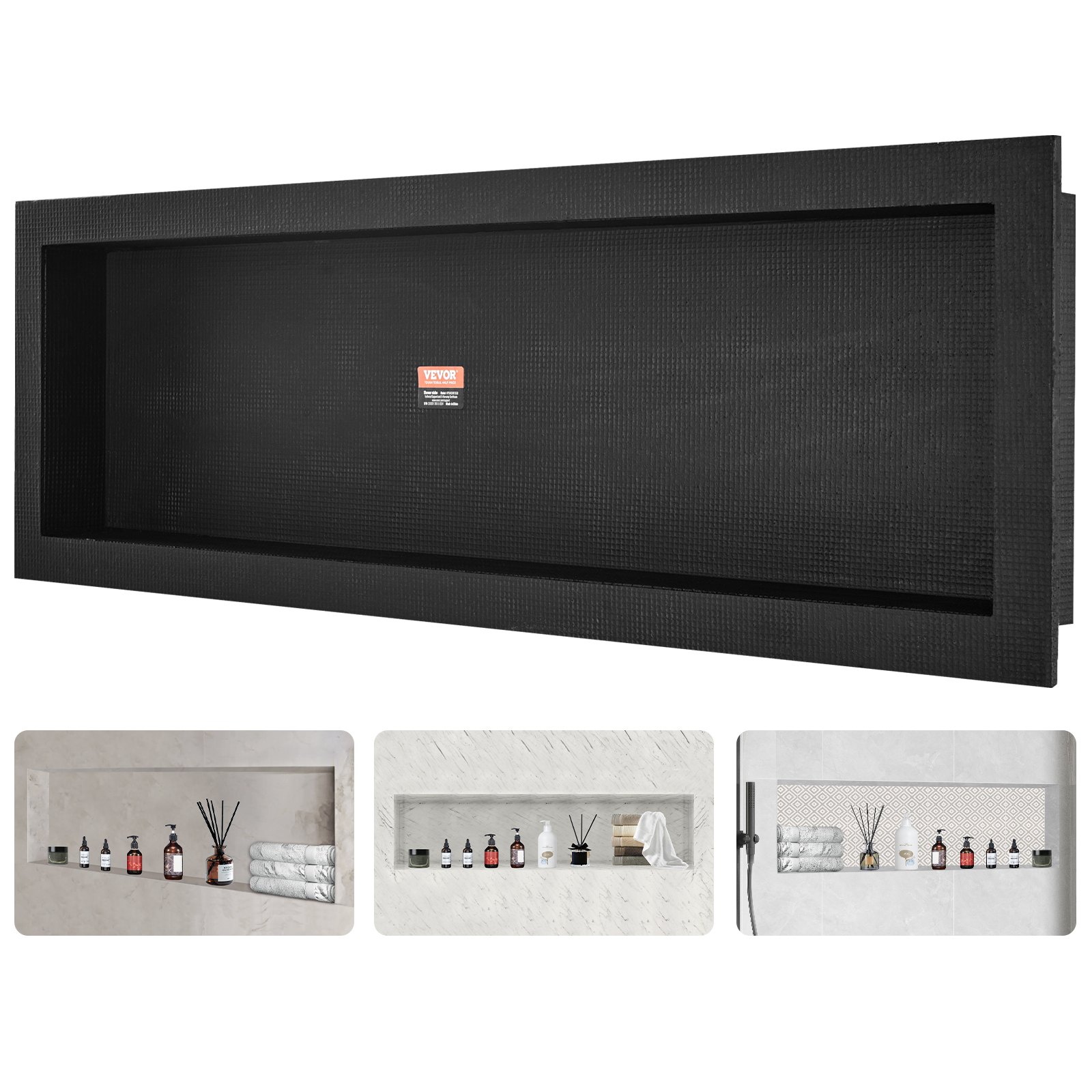 Dušinišš plaadimisvalmis 40 64 x 127 cm ühe riiuliga korraldaja kandilised nurgad seina sisse surutud nišš suletud