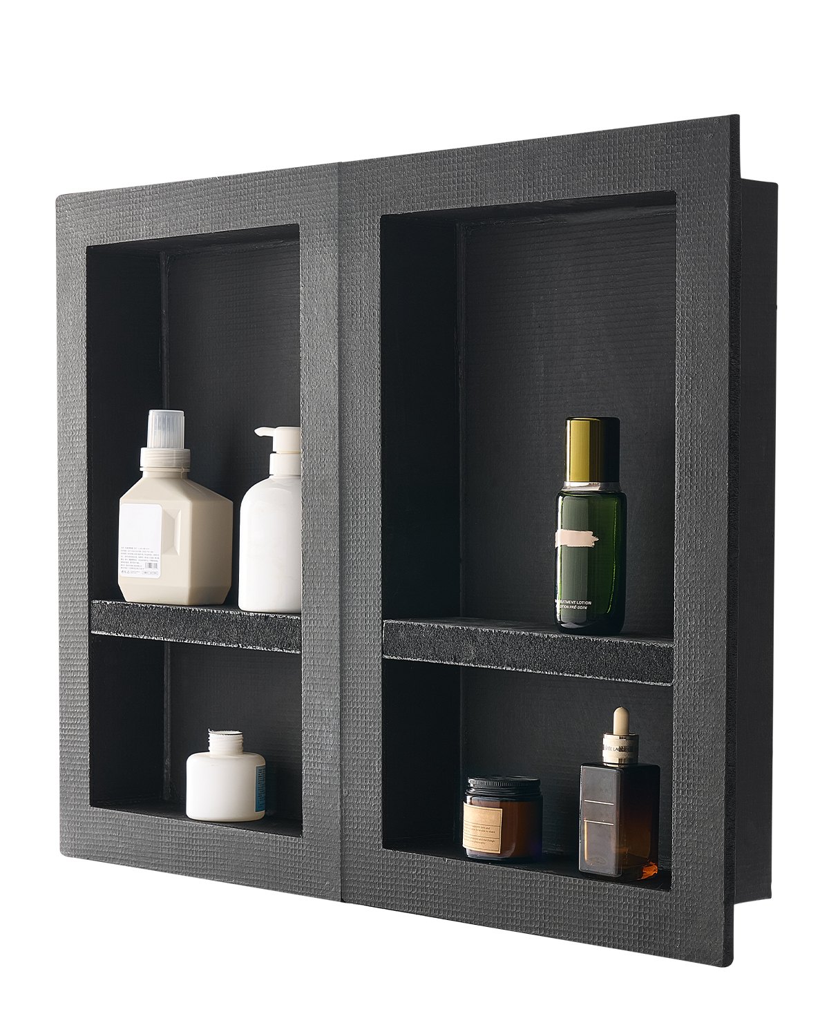 Dušinišš, 40,6 x 61,0 cm + 40,6 x 61,0 cm süvistatud seinanišš teisaldatava riiuliga, 10,2 cm paksune, moodne seebi ja šampooni hoiukorraldaja, kandilised nurgad, veekindel, must vannituppa