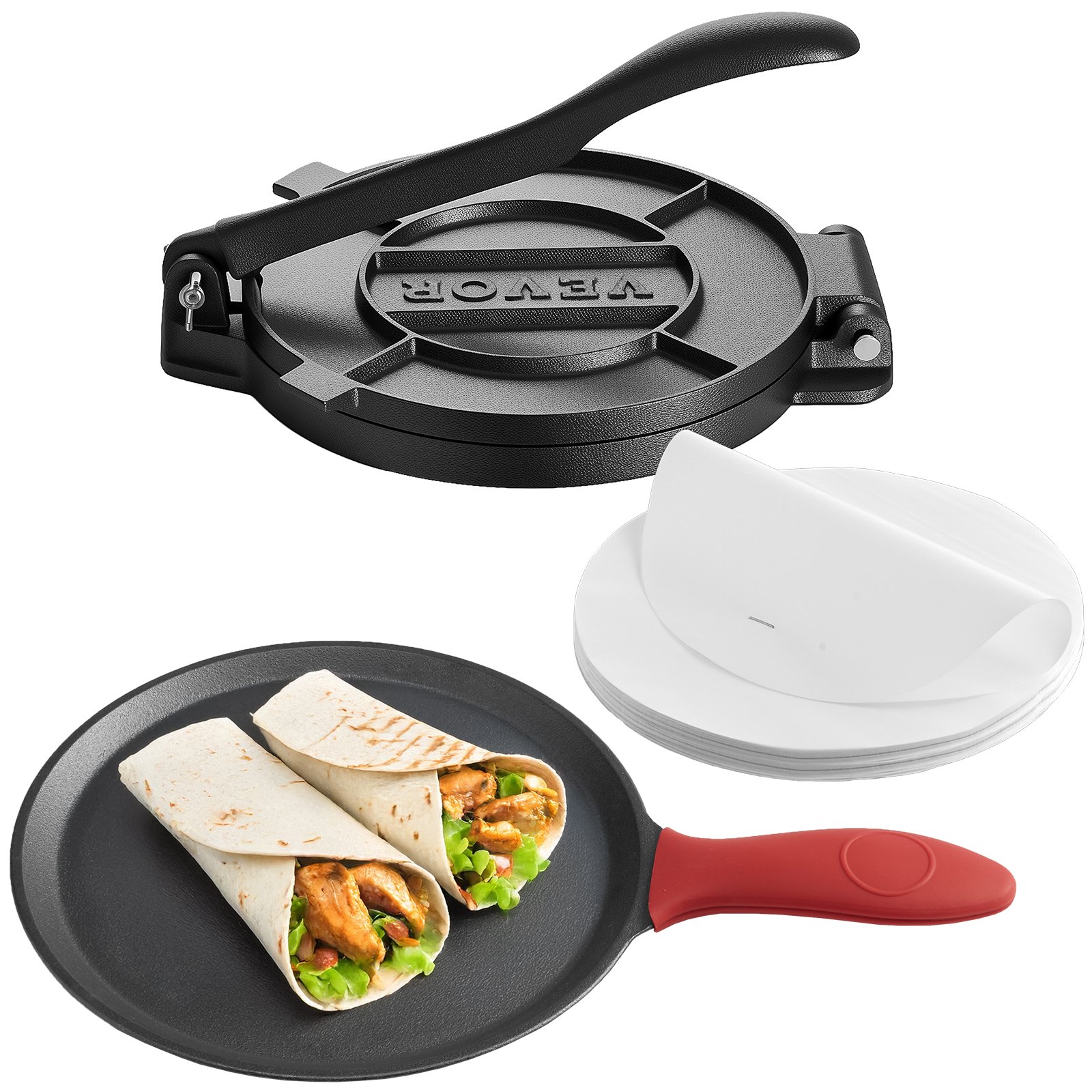 Tortillapress, 25,4 cm malmist tortilla- ja rotivalmistaja