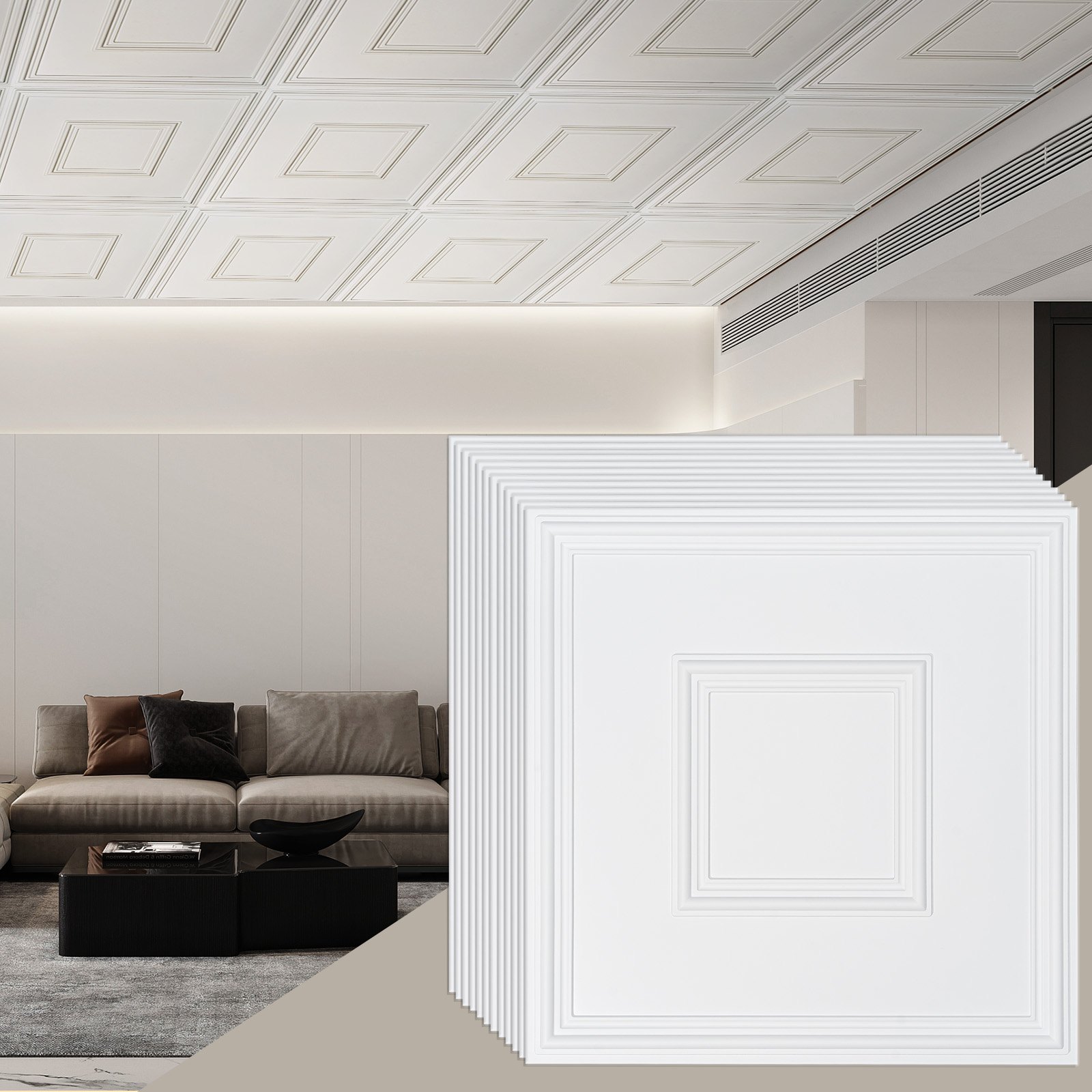 Laeplaadid, 12 tk pakis 61 x 61 cm, ripplaeplaadid, kvaliteetne PVC-leht