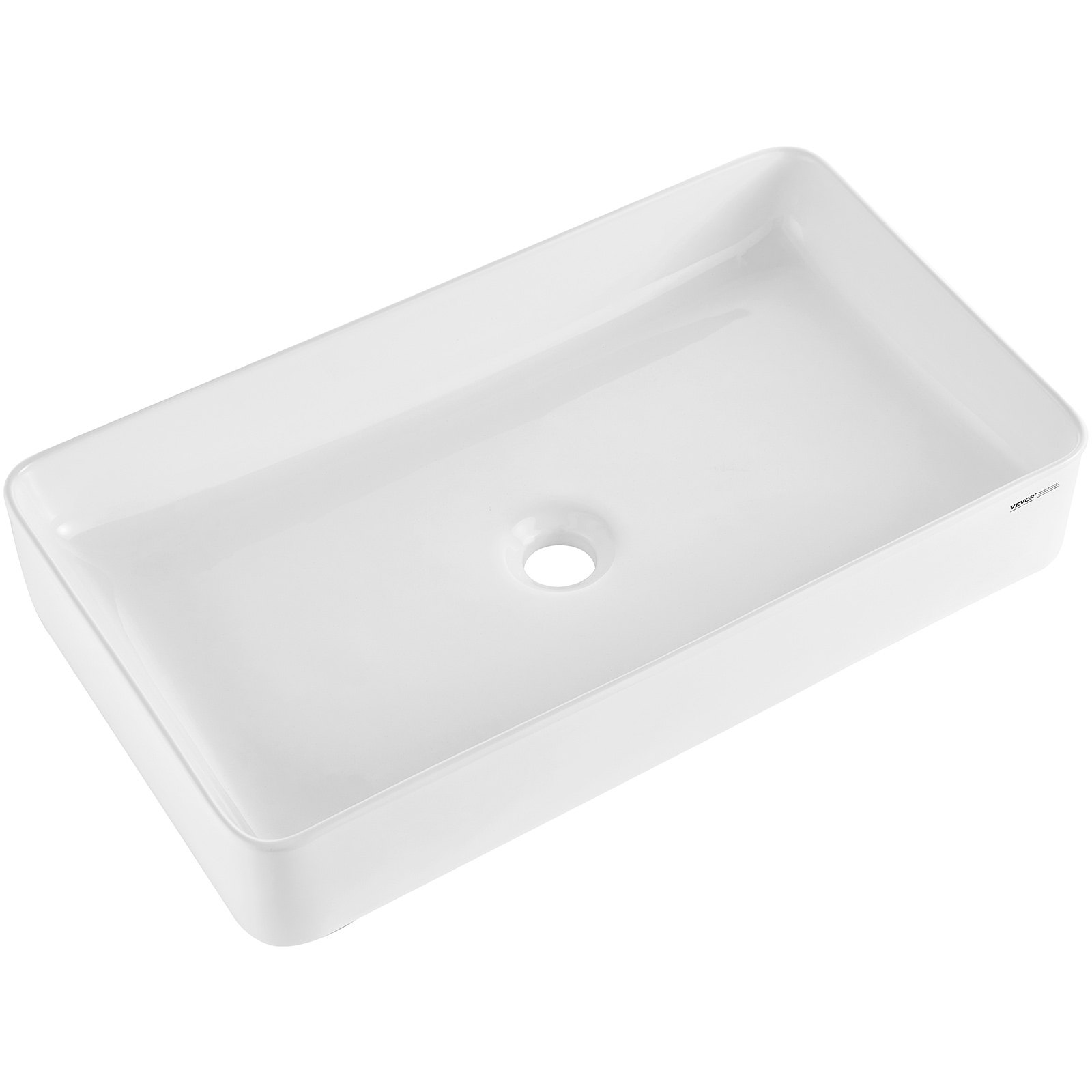 Ristkülikukujuline alusepealne valamu, 24" x 13,8" vannitoa alusepealne valamu tööpinnale, valged keraamilised vannitoavalamud tööpinna kohale, moodne stiil, hele ja elegantne, hästi pakendatud vannituppa, hotelli, tualetti, haagissuvilasse