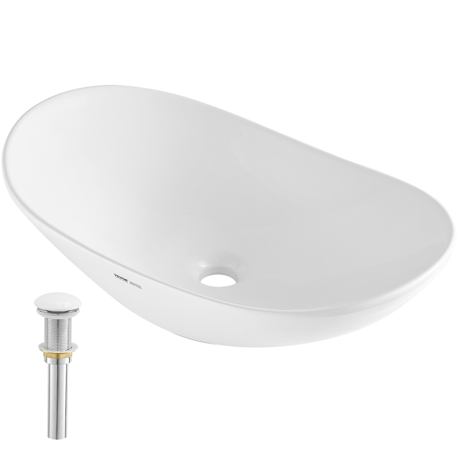 Ovaalne alusepealne valamu, 23,3" x 14,2" vannitoa alusepealne valamu, kaussiga töötasapinnal, valged keraamilised vannitoavalamud tööpinna kohal, moodsa stiiliga kaussvalamu, hästi pakendatud vannituppa, hotelli, tualetti, haagissuvilasse