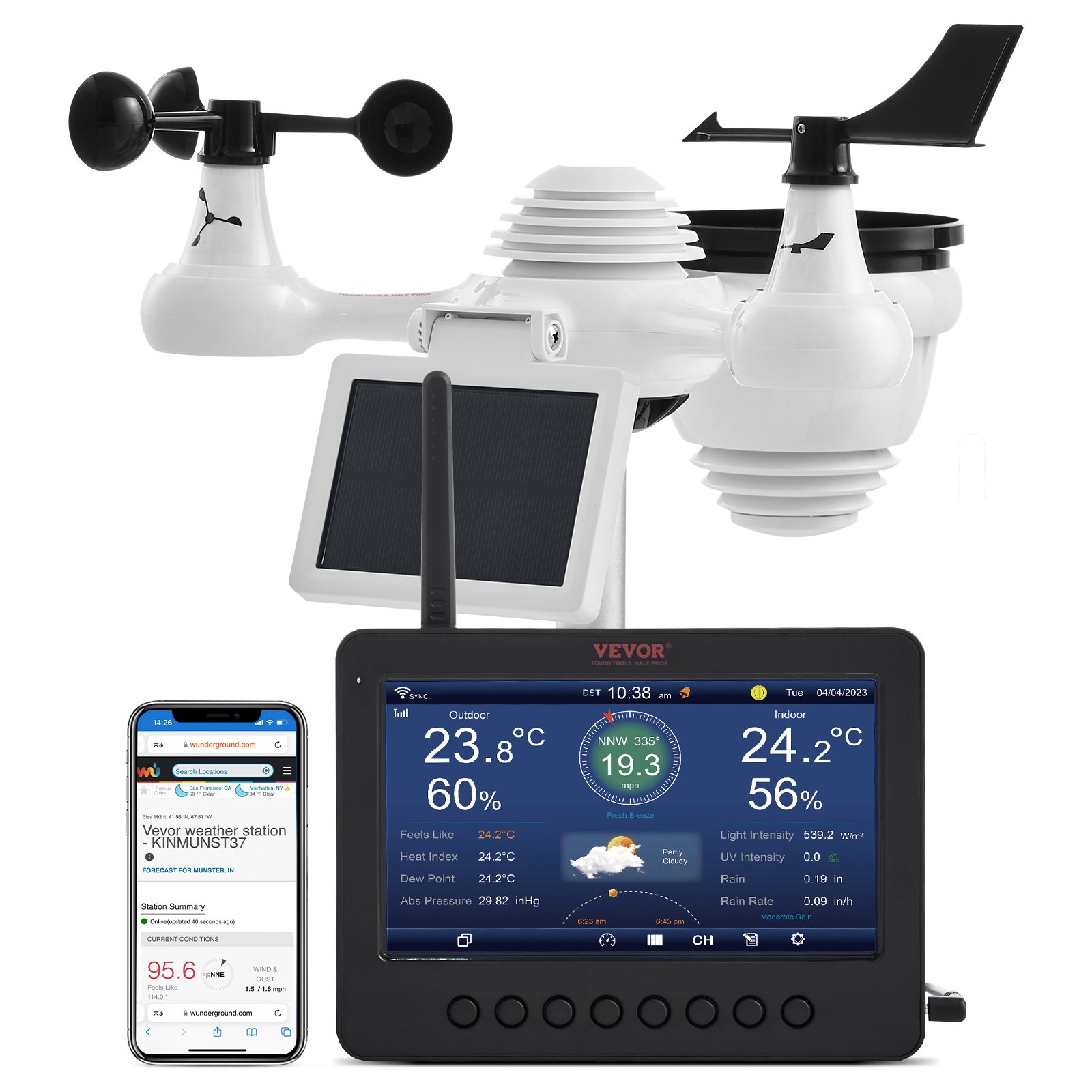 7-ühes WiFi ilmajaam 186 mm (17 8 cm) TFT-ekraaniga traadita välisandur