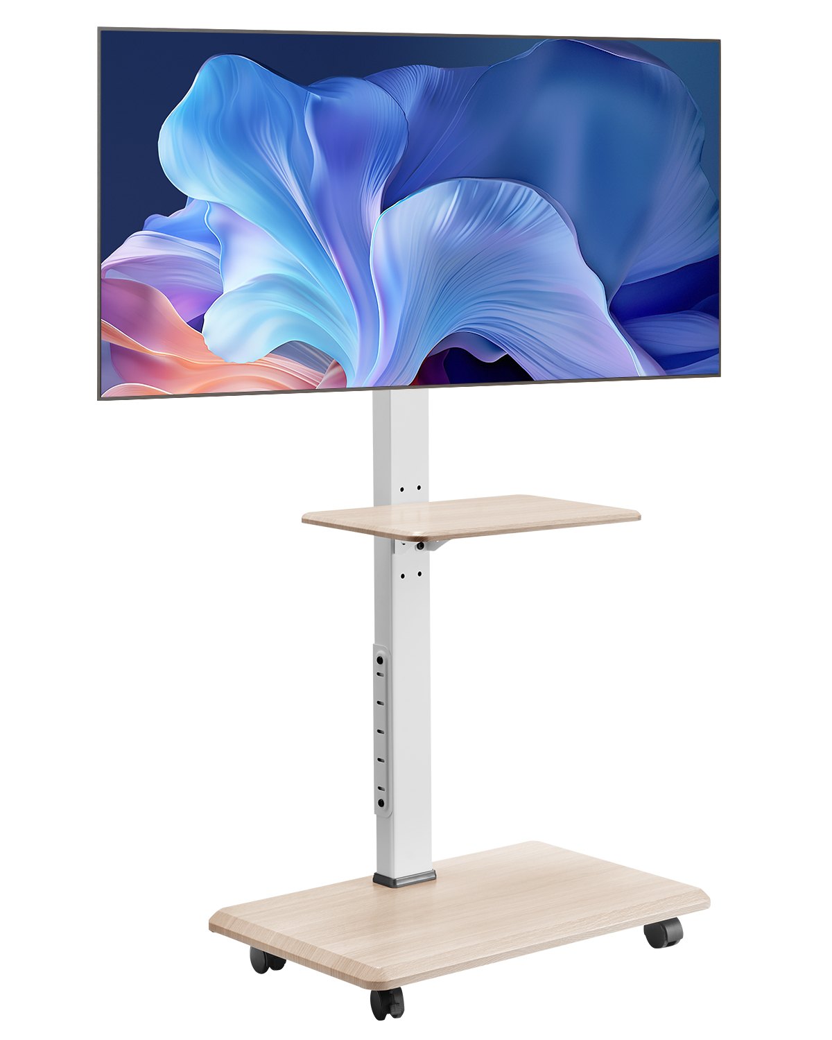 Ratastel telerialus, mobiilne telerialus 32–178 cm ekraanidele, 25° vasakule-paremale pööramine ja kõrgusega reguleeritava telerikinnitus alusega, kannab kuni 40 kg nurka, magamistuppa, õue, max VESA 600x400 mm