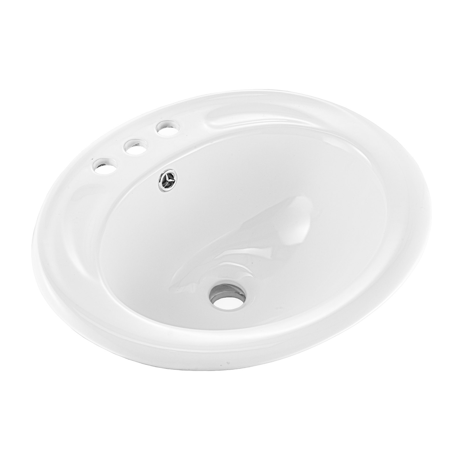 Poolsüvistatud vannitoavalamu, 485 x 425 mm, ovaalne valge keraamiline kraanikauss ülevooluava ja 3 segistiauguga, süvistatav moodne tualettpott väikesesse vannituppa