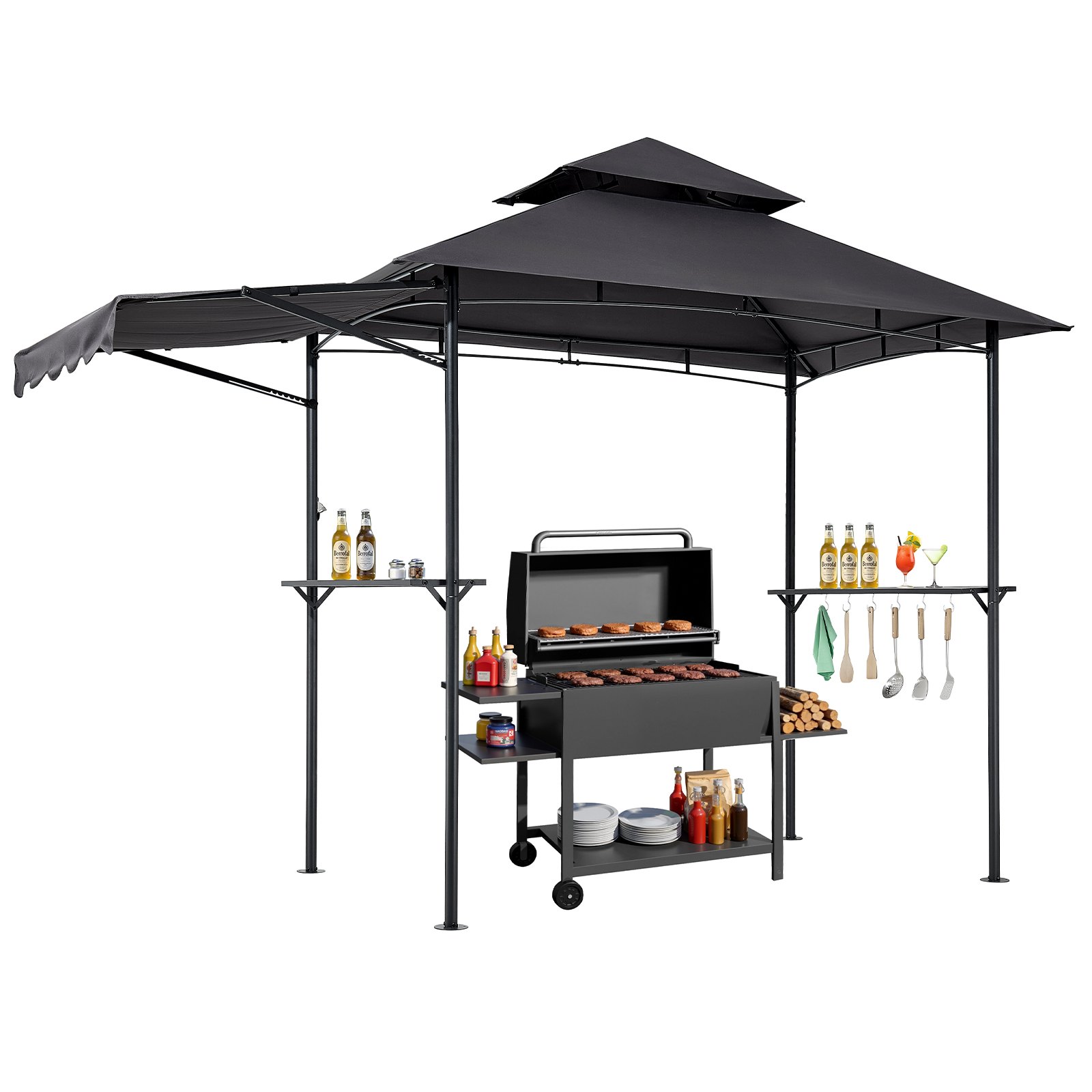 Grillvarikatus 2 43 x 1 5 m kahetasandilise ülaosaga grillvarikatus lisavarikatusega pulbervärvitud terasest