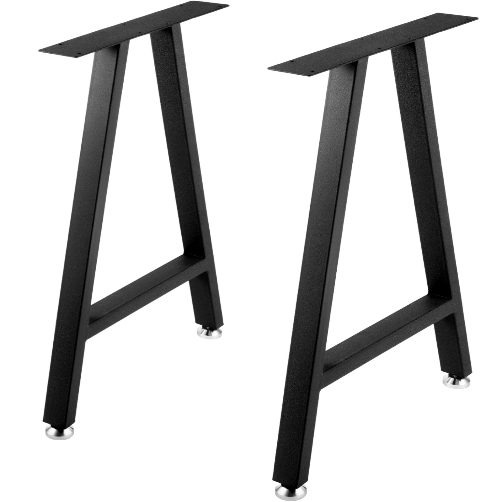 Metallist lauajalad (71 x 45 cm), A-kujulised terasjalad, 2 tk komplekt, polüuretaankatte ja põrandakaitsmetega, must
