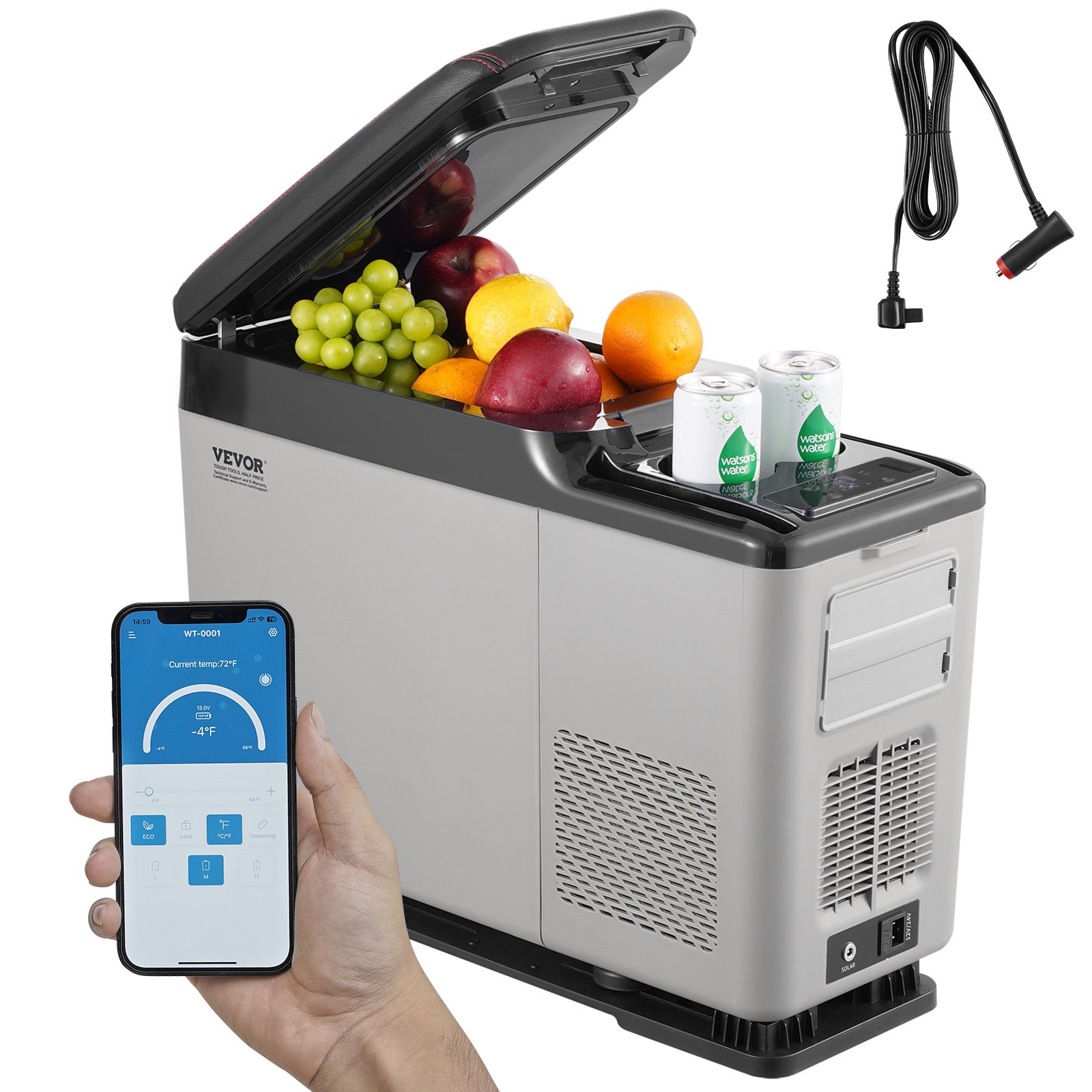 Autokülmik, 12-voldine auto käetoega külmik, 15-liitrine ühe tsooniga kaasaskantav sügavkülmik, reguleeritav vahemik -4℉-68℉, 12/24V alalisvoolu ja 100-240V vahelduvvoolu kompressorjahuti õues ja telkimiseks