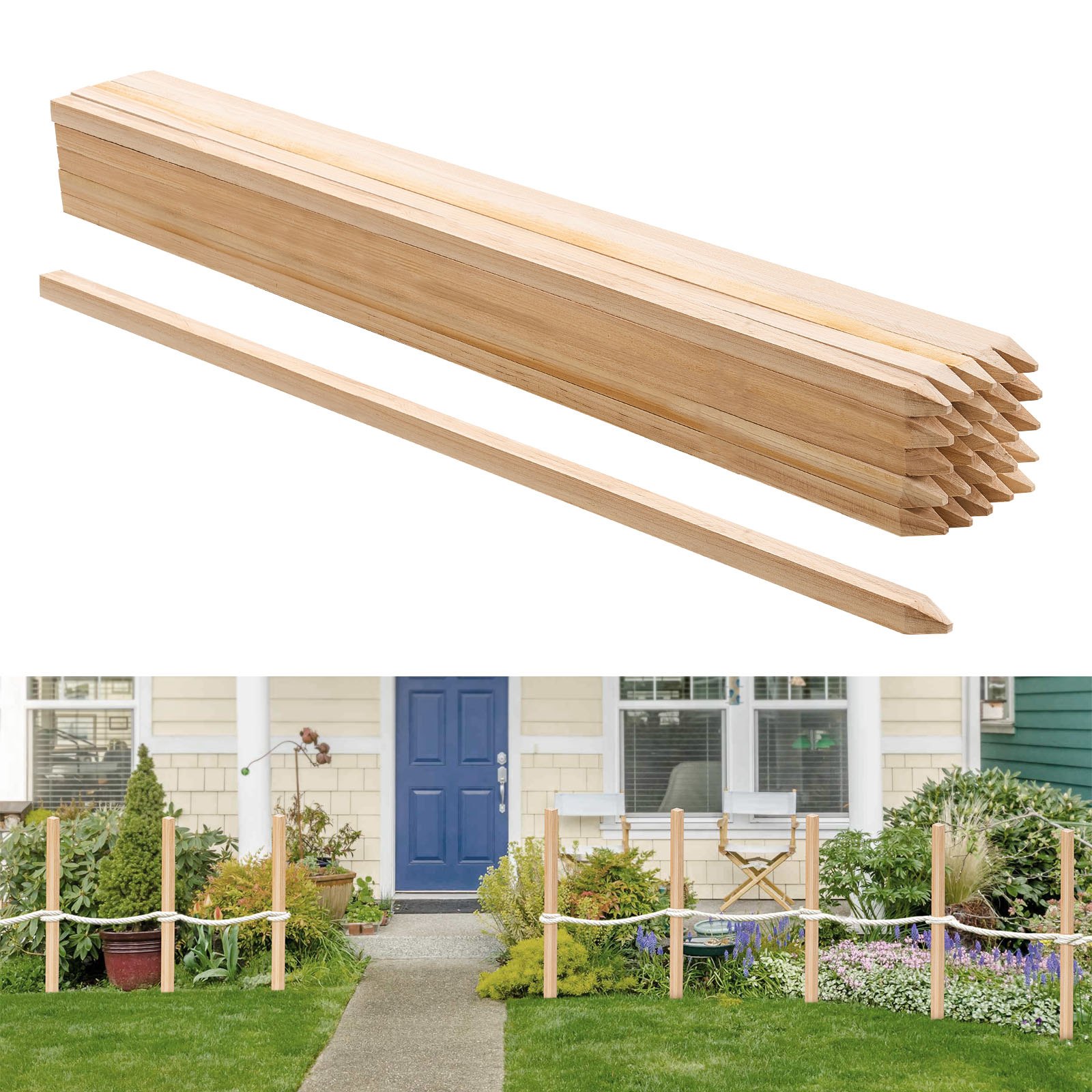 Puidust aiavaiad, 25 tk 19,05 x 19,05 x 914,4 mm, maamõõtmise tasandusvaiad