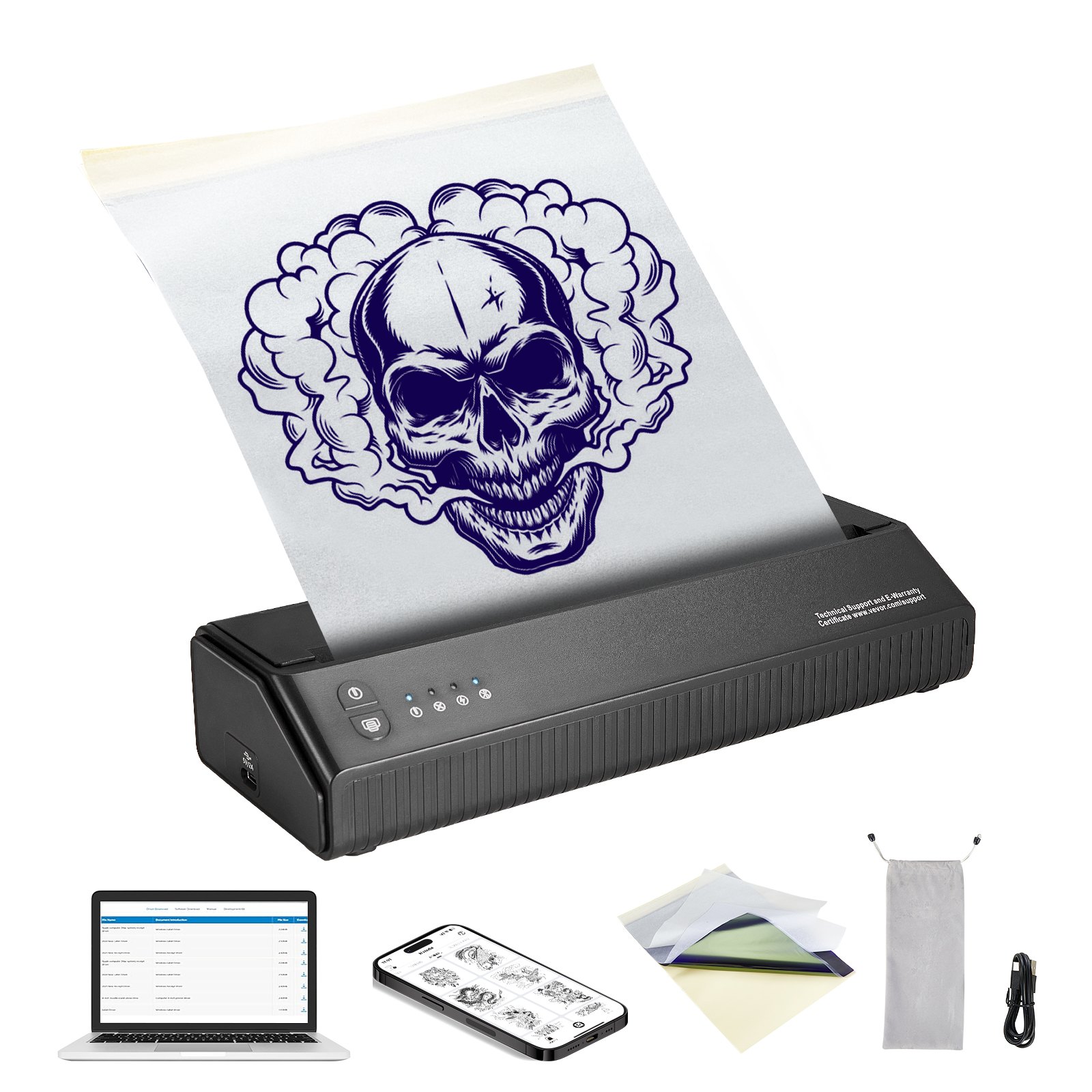 Tätoveeringuülekande šablooniprinter traadita Bluetooth-tätoveeringu šablooniprinter 10 tk ülekandepaberi ja riidest