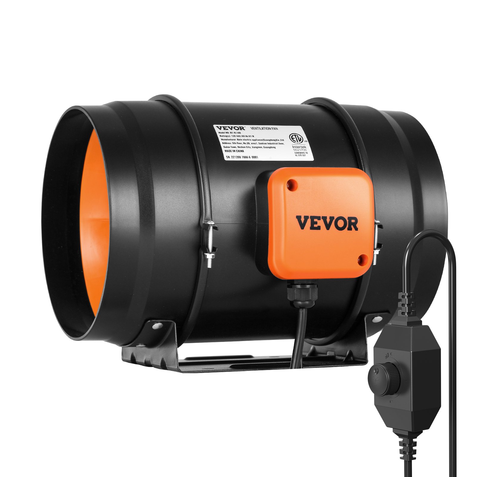 Kanaliventilaator, 203,2 mm 860 m³/h muudetava kiiruse regulaatoriga