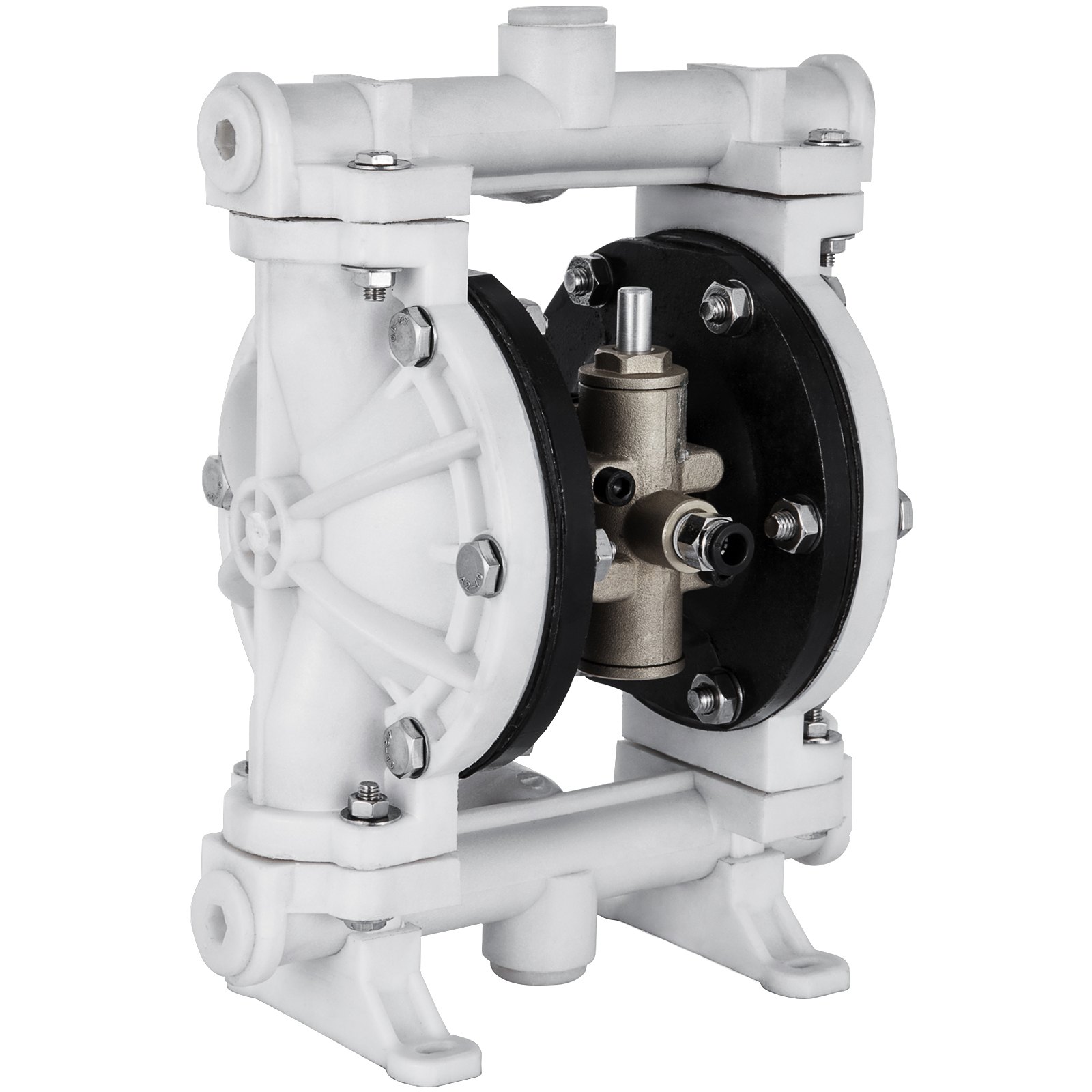 Õhuga töötav topeltmembraaniga pump, sisse- ja väljalaskeava, polüpropüleenist korpus, 9,5 l/min (2,5 GPM), PTFE membraaniga pneumaatiline ülekandepump nafta, diislikütuse, õli ja madala viskoossusega vedelike jaoks