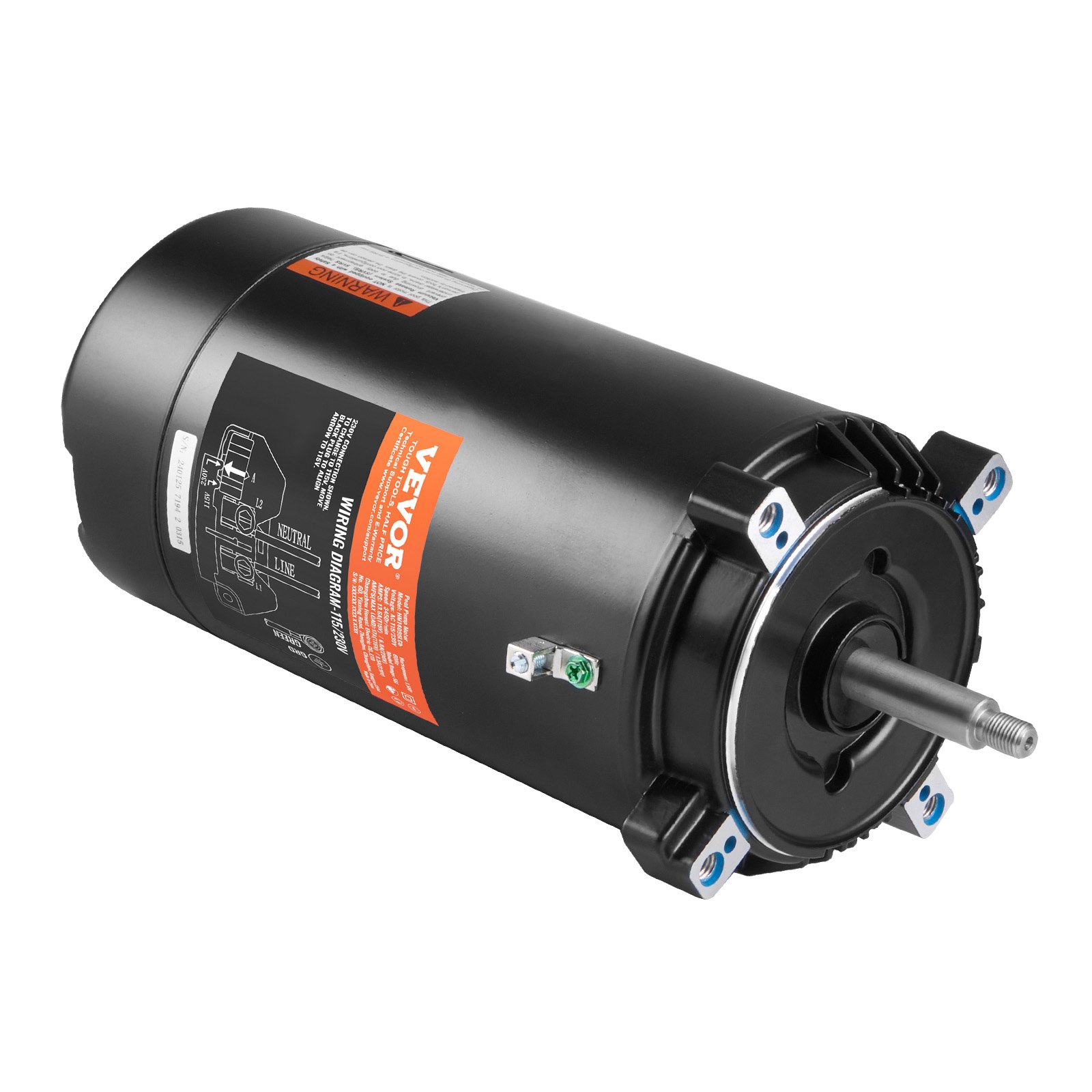 1 5 hj basseinipumba mootor 56J raam 115 V (13 6 amprit)/230 V (6 8 amprit) 3450 p/min 60 Hz teenindustegur 1 3