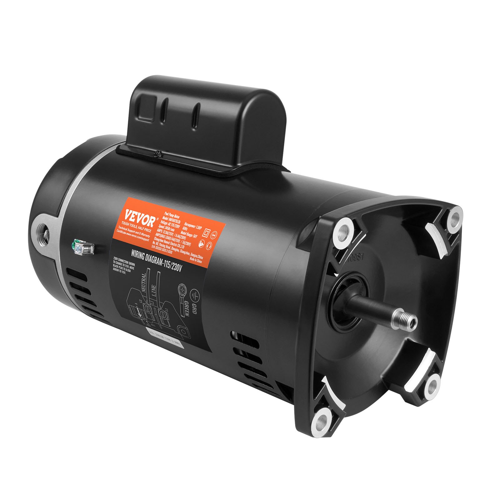1 5 hj basseinipumba mootor 56Y raam 115 V ((12 8 amprit))/230 V (6 4 amprit) 3450 p/min 60 Hz 1 1 teenindustegur 90