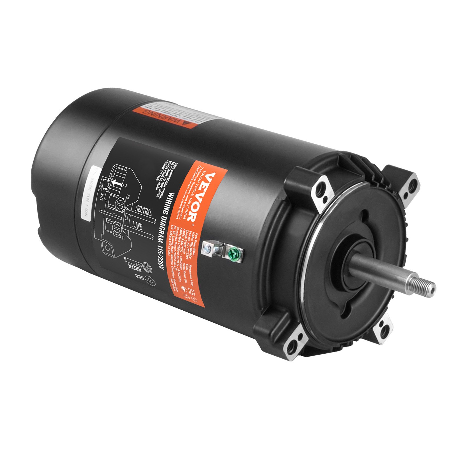 1 HP basseinipumba mootor 56J raam 115 V (9 8 amprit)/230 V (4 9 amprit) 3450 p/min 60 Hz 1 4 teenindustegur 90μF/250 V