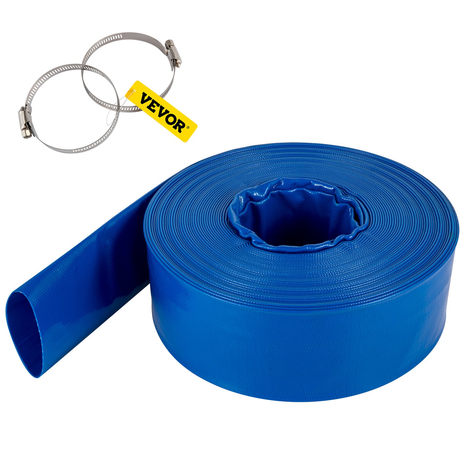 Tühjendusvoolik 38 mm x 32 m PVC-kangast lamevoolik vastupidav tagasipesu äravooluvoolik klambritega ilmastikukindel ja