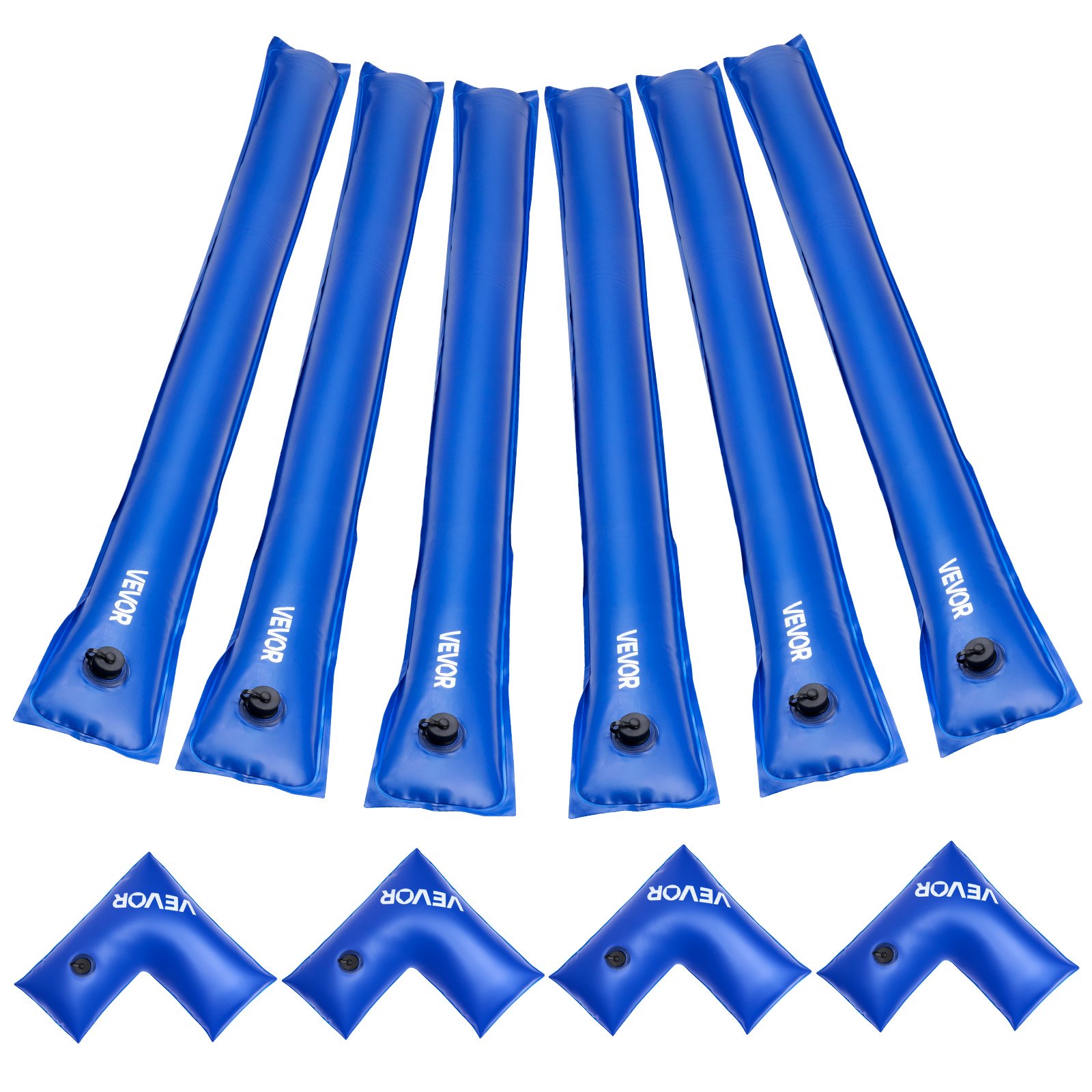Basseinikatte veekottide komplekt, 6 pakki, 2400 mm ühe kambriga basseinikatte veekotid ja 4 nurgatoru, 0,4 mm paksused PVC kotiraskused lekkekindla klapiga, talvistele maa-alustele basseinikatetele
