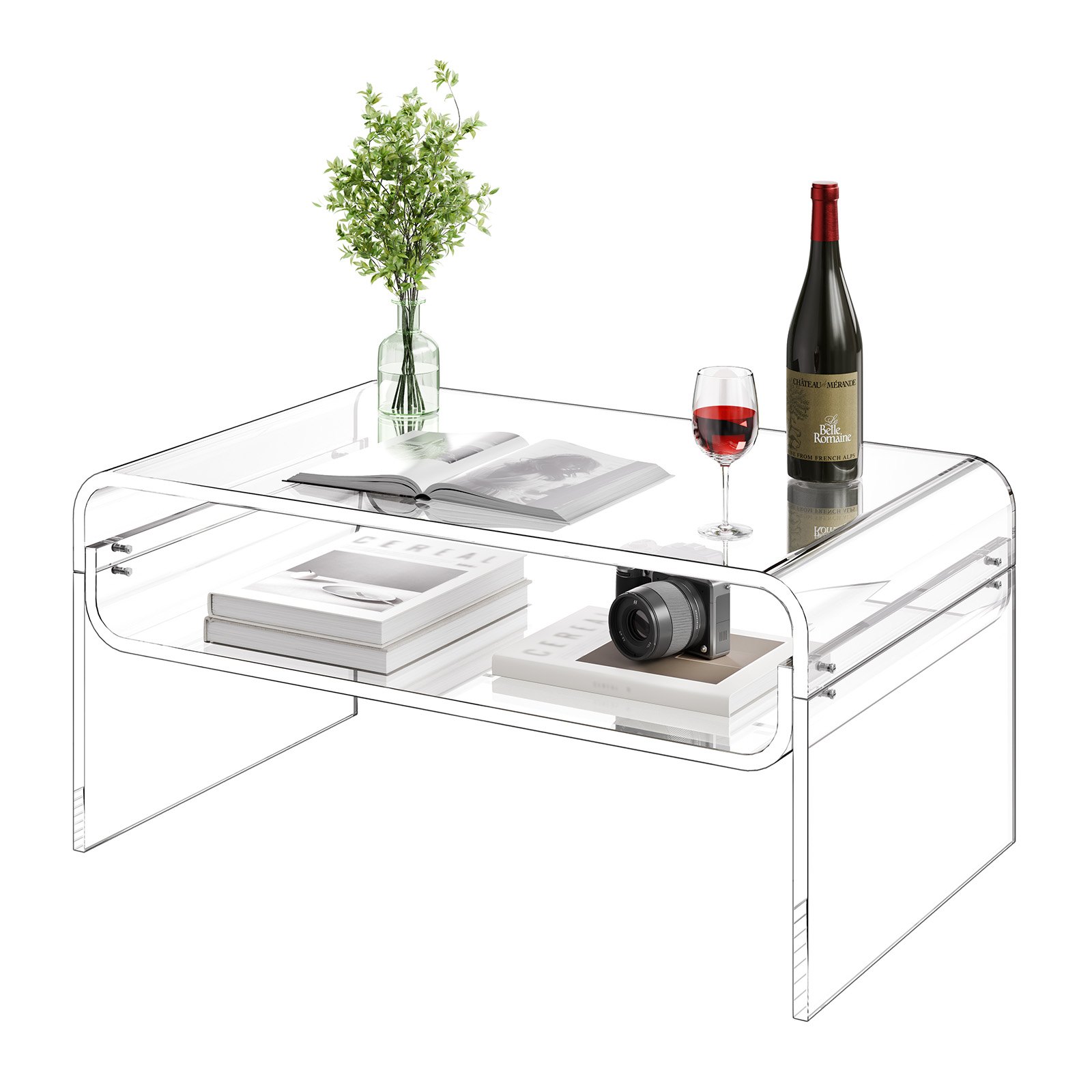 Akrüülist kohvilaud, kahetasandiline kesklaud panipaigaga, moodne ristkülikukujuline akrüülist kohvilaud, ideaalne söögituppa, köögisaarele, restorani, kontorisse, 50 x 80 x 38 cm (läbipaistev)