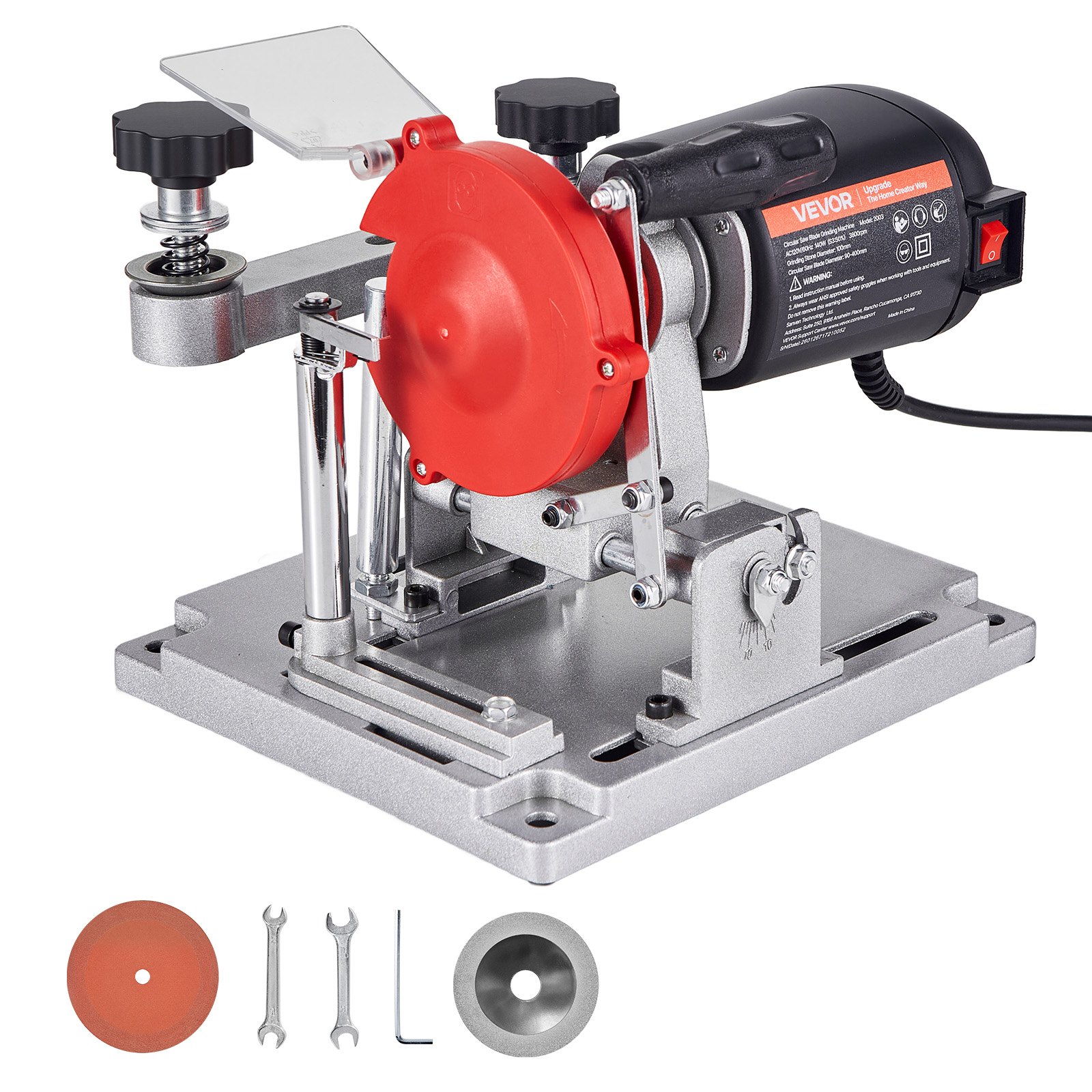 Ringsae tera teritaja, 140W 5700 p/min elektriline sae tera teritusmasin 100 mm keraamiliste ja teemantlihvketastega - sobib 90-400 mm läbimõõduga ringsae teradele