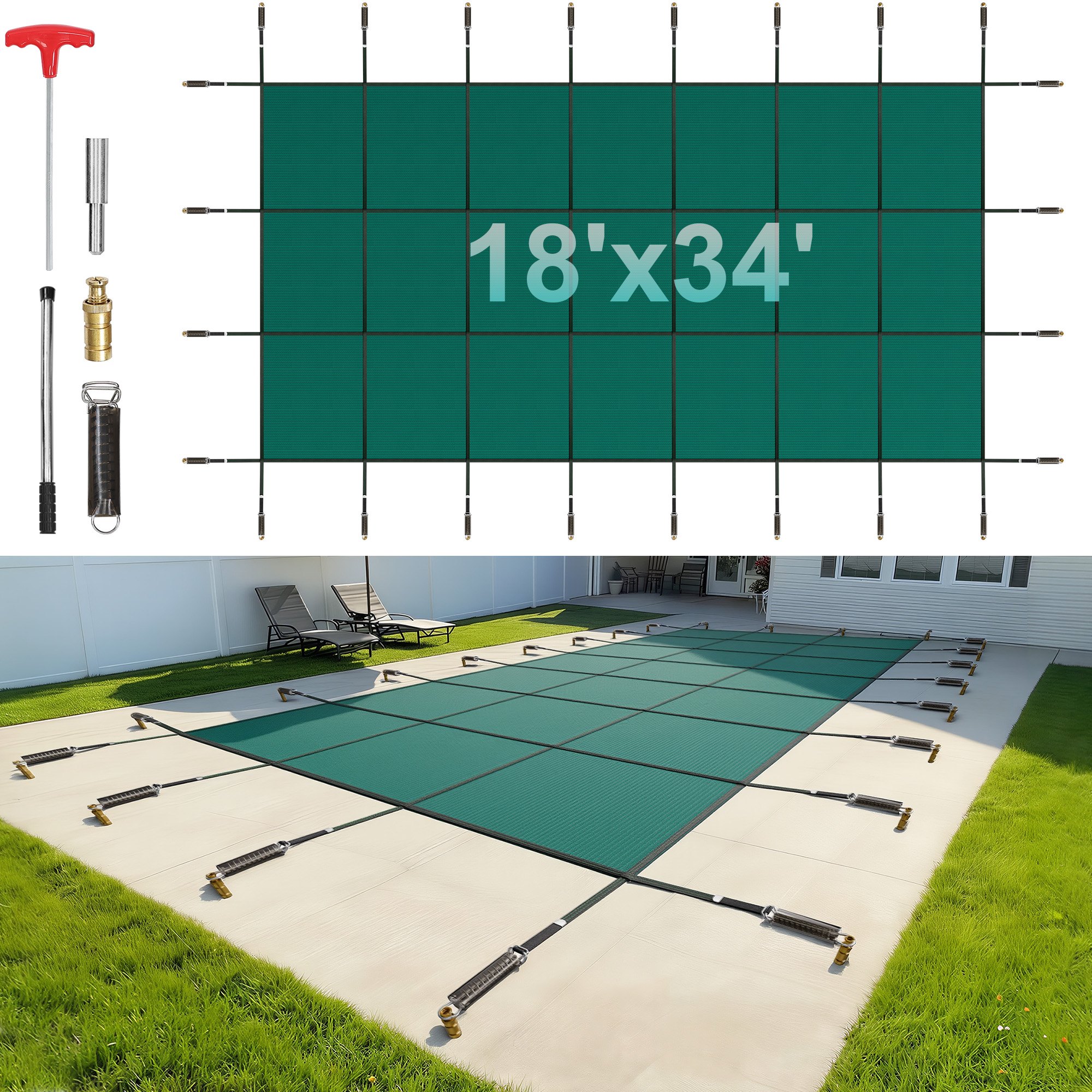 Basseinikate basseini turvakate 4 9x9 8 m/16x9 75 m ristkülikukujuline maasse paigaldatav turvakatus roheline võrk