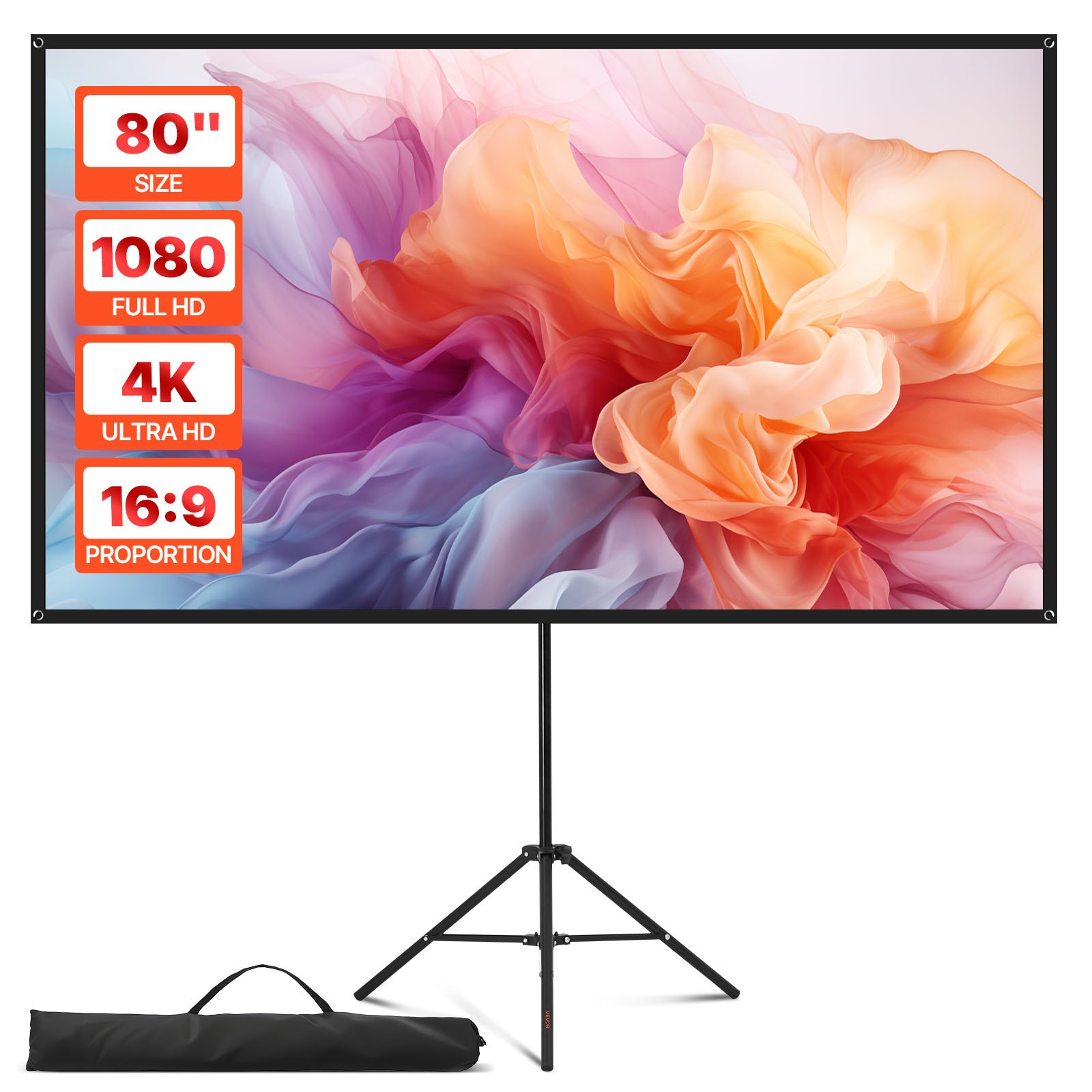 Projektori ekraan alusega 203 cm 160° lainurk sise- ja välistingimustes projektsiooniekraan 16:9 4K HD kortsudeta