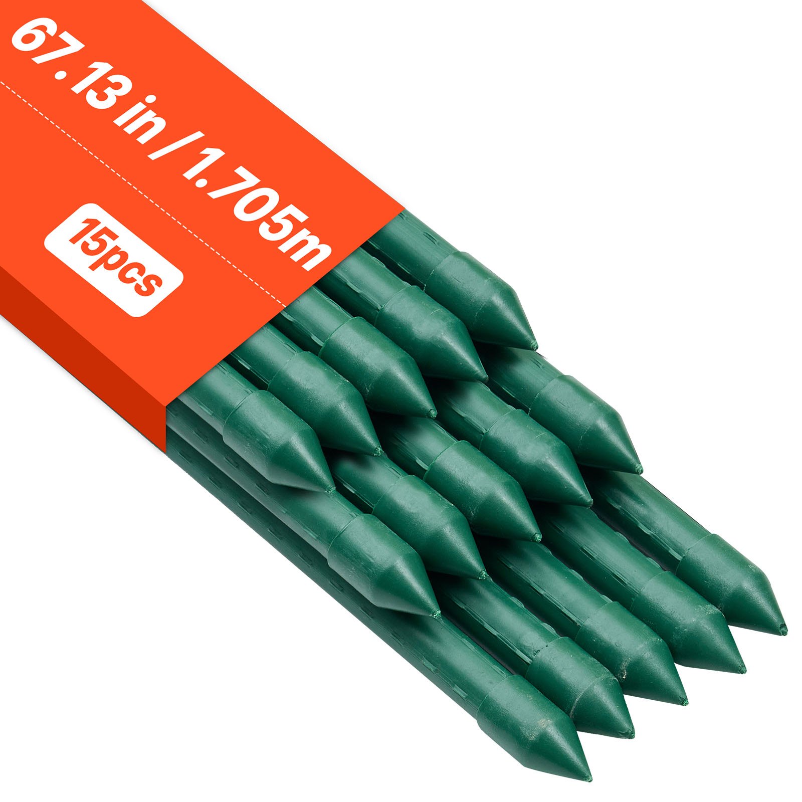 Aiapulgad 15 tk pakis 1705 mm plastkattega metallist tomatipulgad aiapulgad taimede toestamiseks terava otsa ja