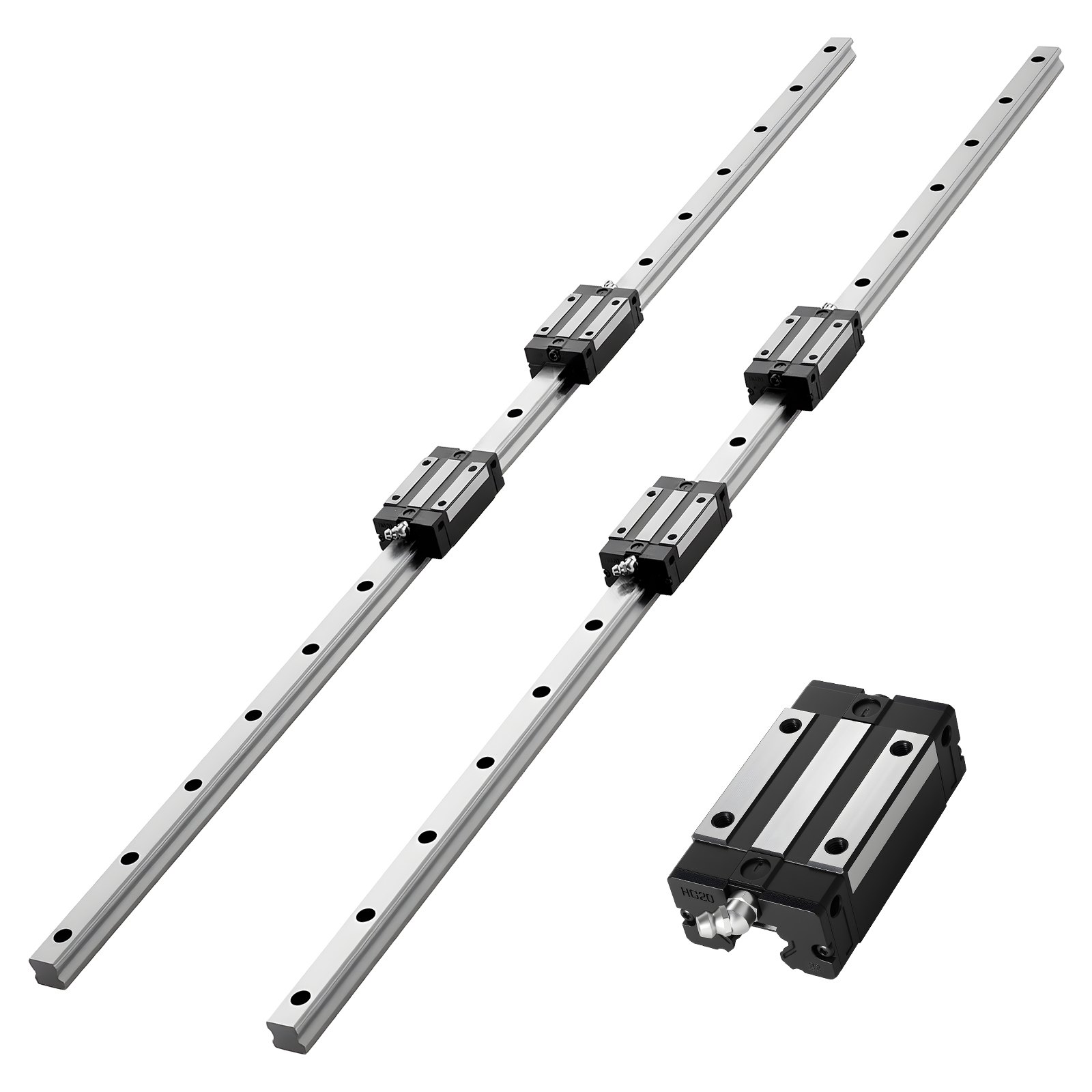 Lineaarrööpa juhikukomplekt, HGR20,2 tk 1000 mm lineaarrööpaid ja 4 tk laagriliugurplokke