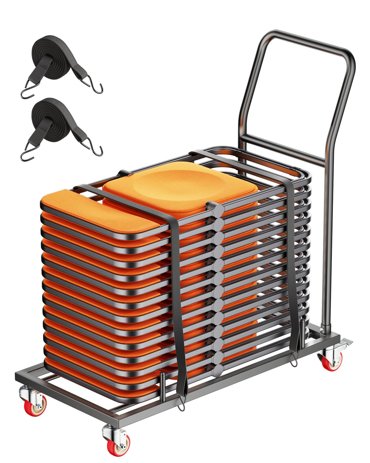 Kokkupandav tooliriiul kandevõime 136 kg L-kujuline horisontaalne toolikäru 25 toolile vastupidav metallist toolide