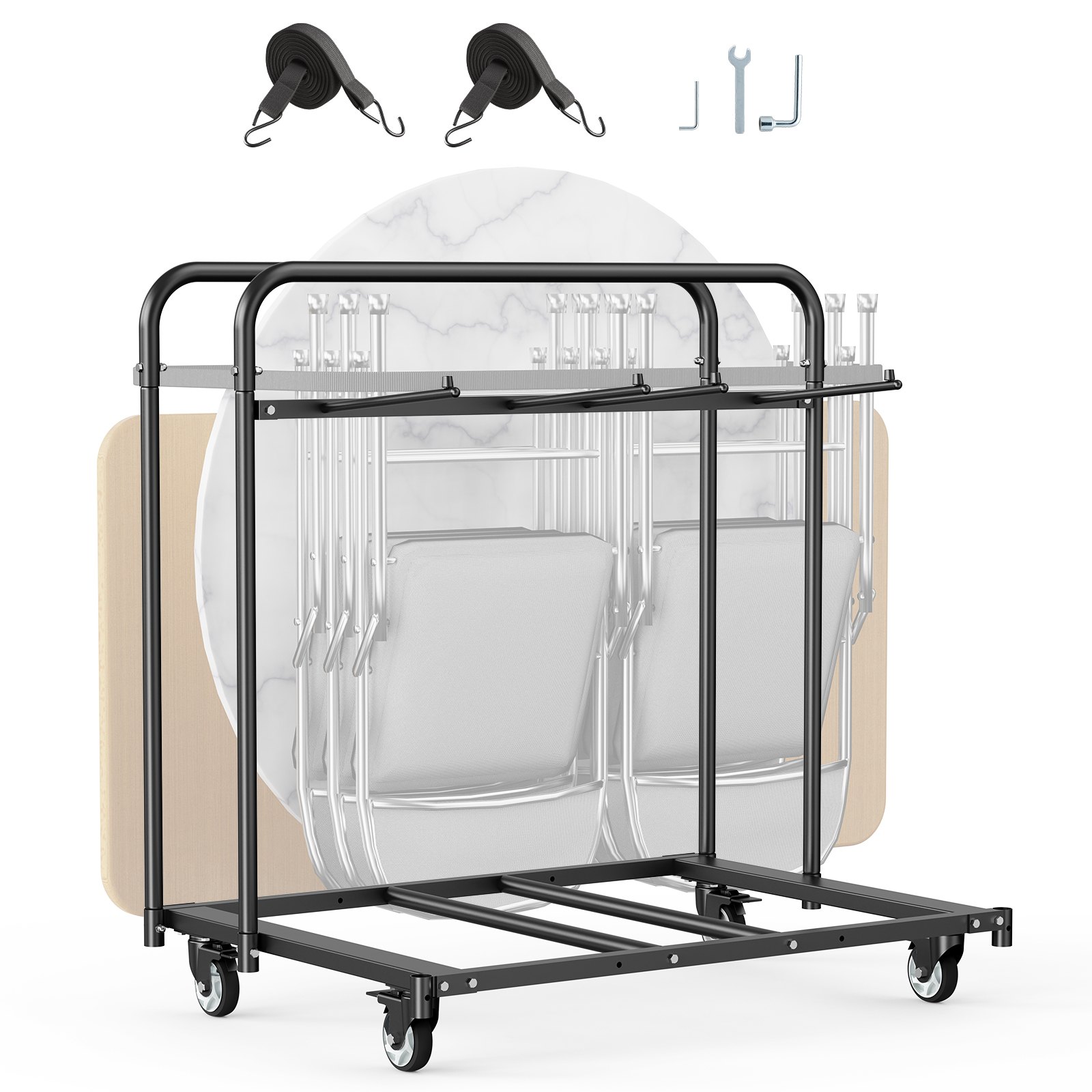 Kokkupandav tooliriiul, kandevõime 181,4 kg, vastupidav toolikäru 5 lauale + 14 toolile