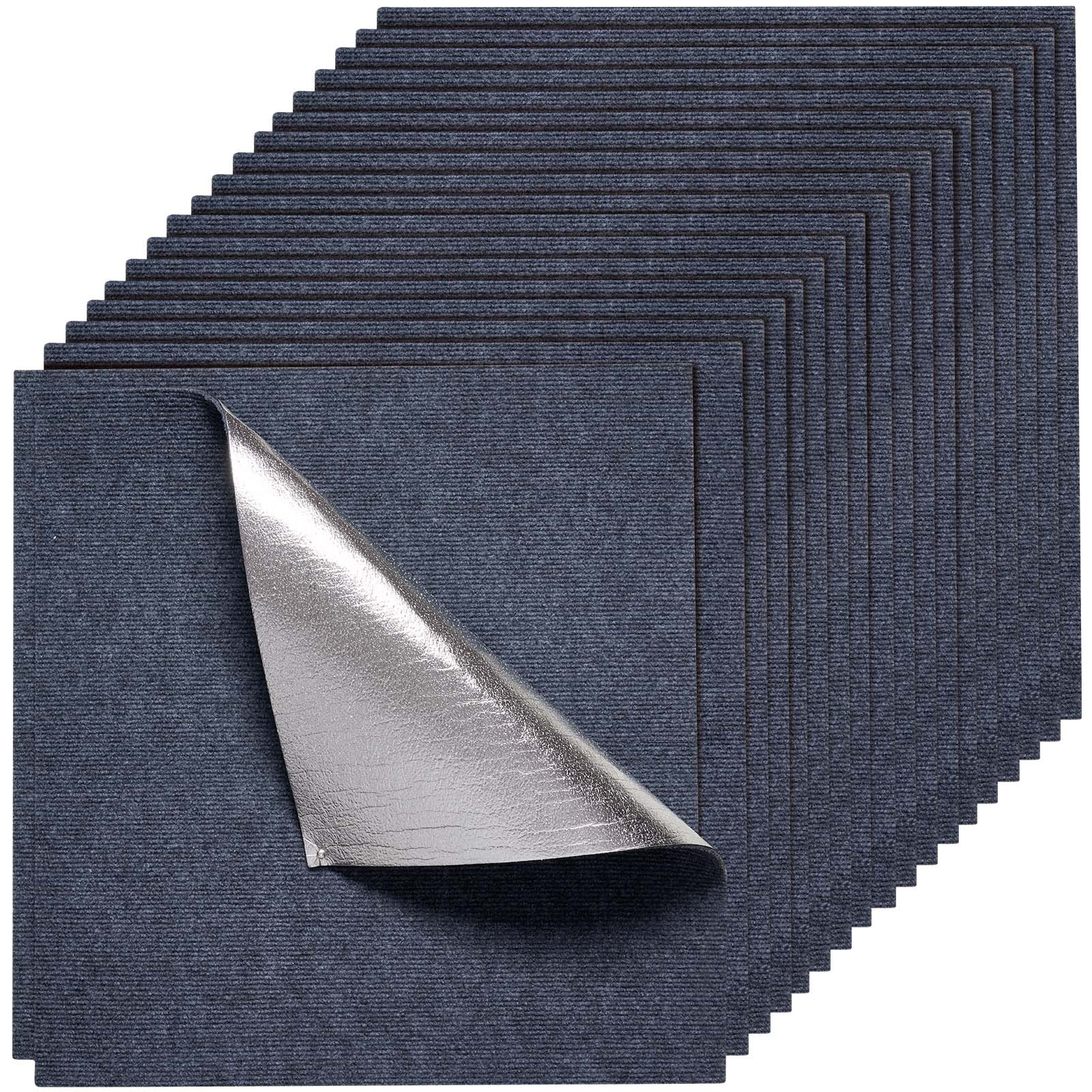 Vaibaplaadid 610x610 mm, 15 tk pakis kooritavat ja kleepuvat ruudukujulist vaipa, isekleepuv, pehme polsterdusega, õmblusteta katteks äripindadele, 5,6 m², lihtne isetegemise asendus elutoa, kontori jaoks, hall