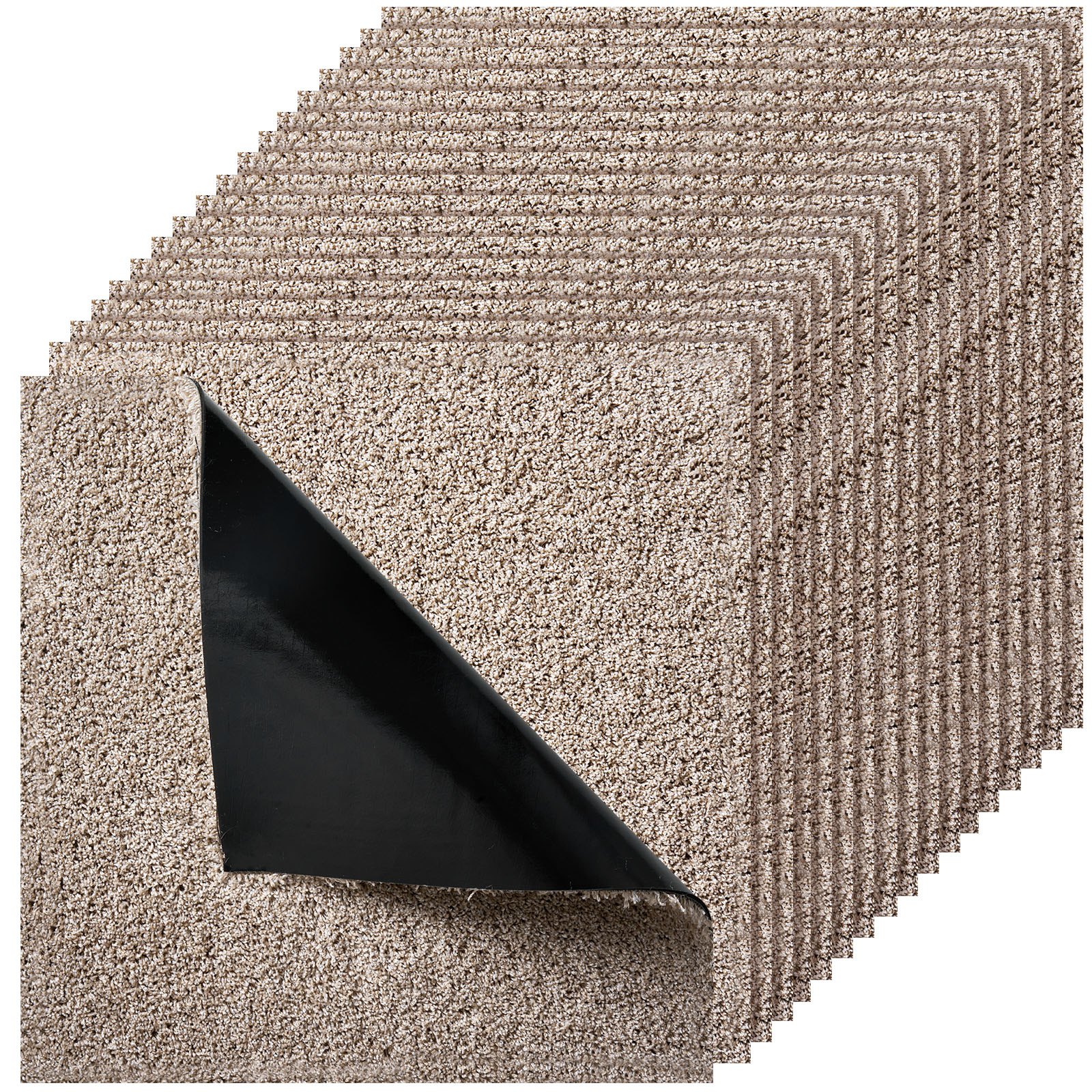 Vaibaplaadid 457x457 mm, 10 tk ruudukujulist vaipa, eemaldatav ja kahjustusteta, isekleepuv, pehme plüüsist polsterdusega kodupõrandale, katab 2,1 m², lihtne isetegemine elutuppa ja magamistuppa, helepruun