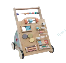 Puidust käimisraam rataste ja hoiukorviga, imikutele mõeldud lükandkäimisraam