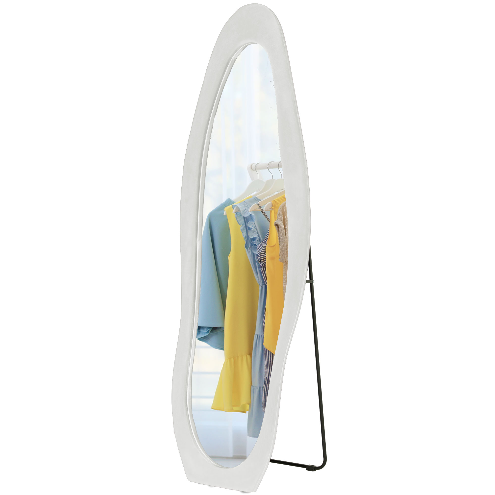 HOMCOM täispikk peegel, lainelise kujuga, 160 x 50 cm, iseseisev, sametise raamkattega, magamistuppa, elutuppa, valge