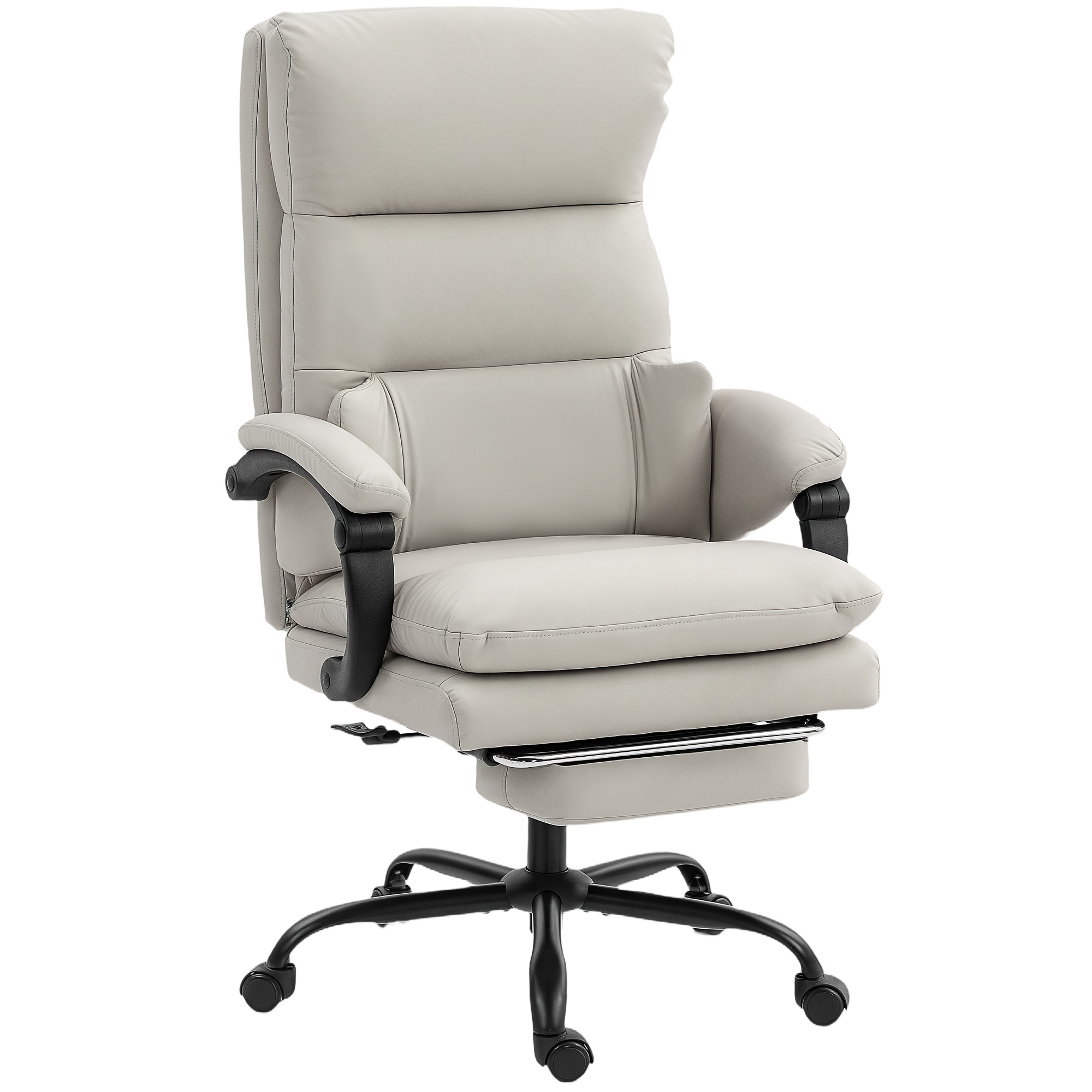 Kontoritool, kõrgusega reguleeritav lauatool nimmetoega, käetoed, jalatugi, kunstnahast, helehall