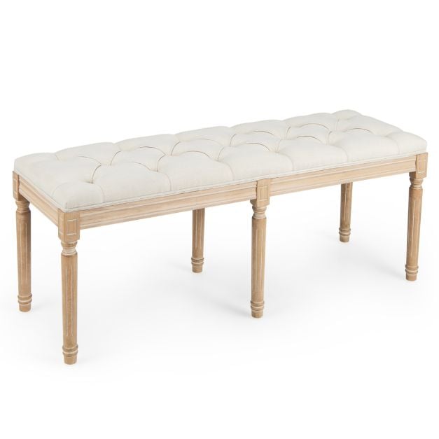 Prantsuse vintage-stiilis polsterdatud esikupink ja elegantne pehme söögitoapink (pikkus u 120 cm), beež