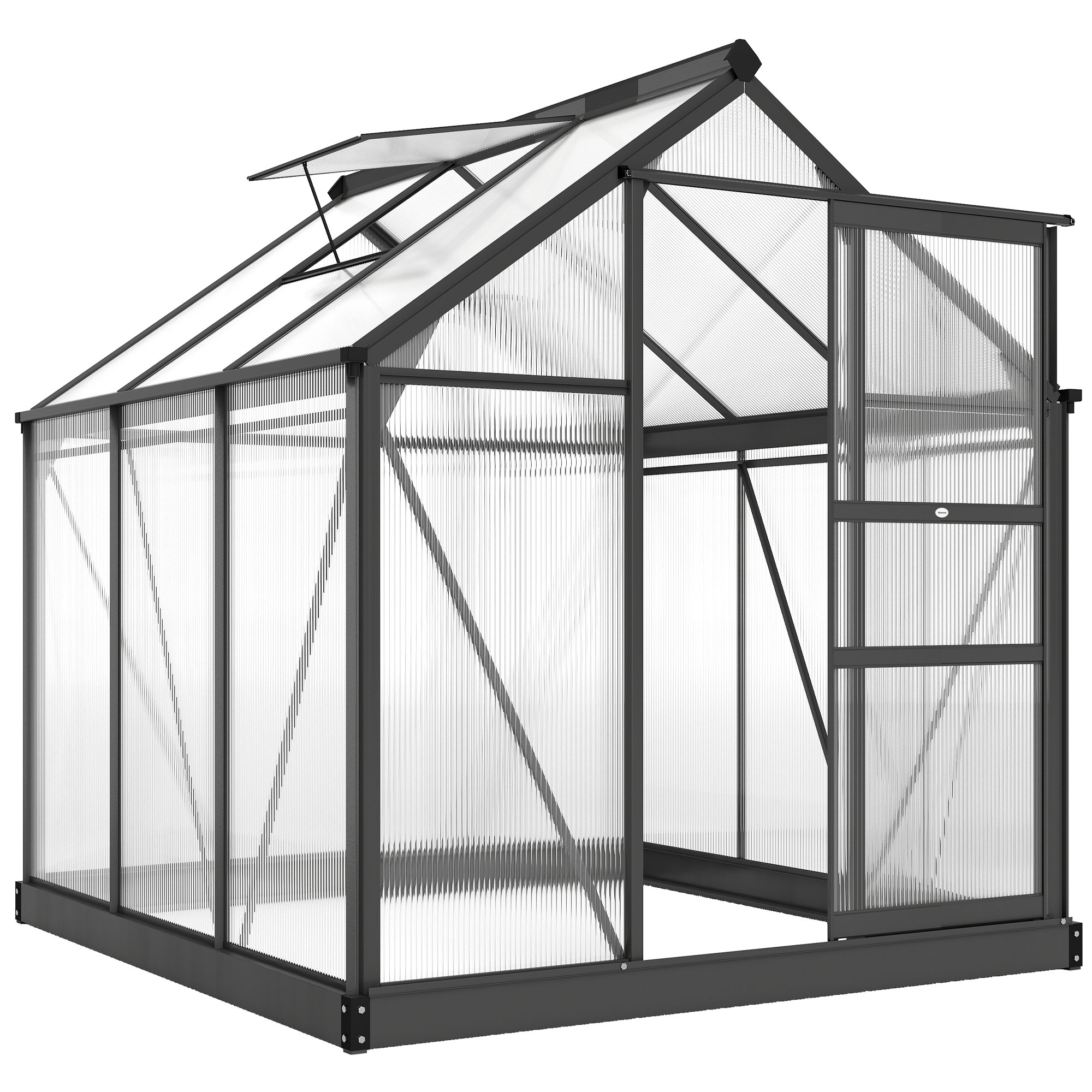 Alumiiniumist kasvuhoone 3,65 m² 190 x 192 x 201 cm vundamendi, katuseakna, lükanduksega, 4 mm paneelidega, UV-kindel