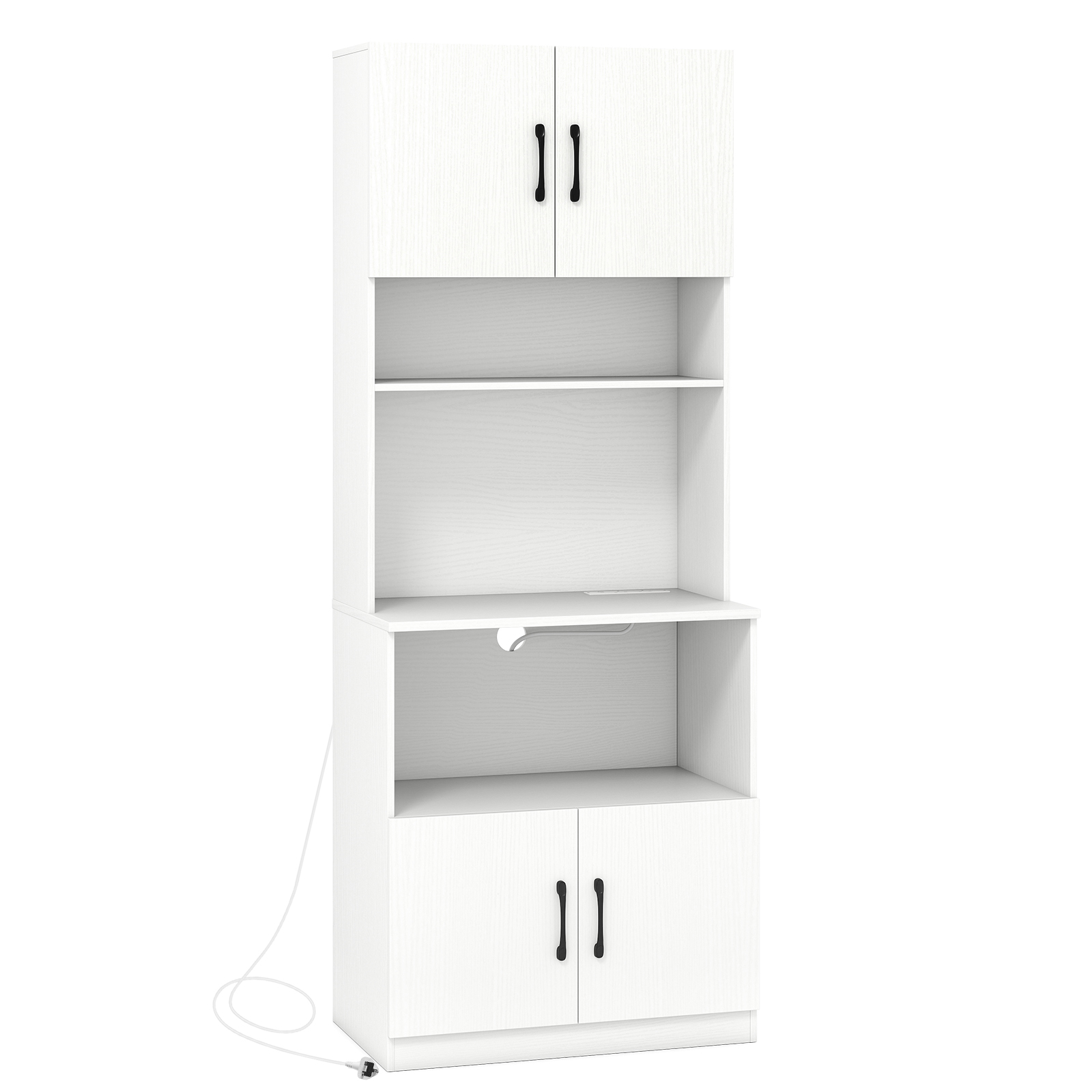 Valge nelja uksega vaba seisev kitsas köögikapp pistikupesadega