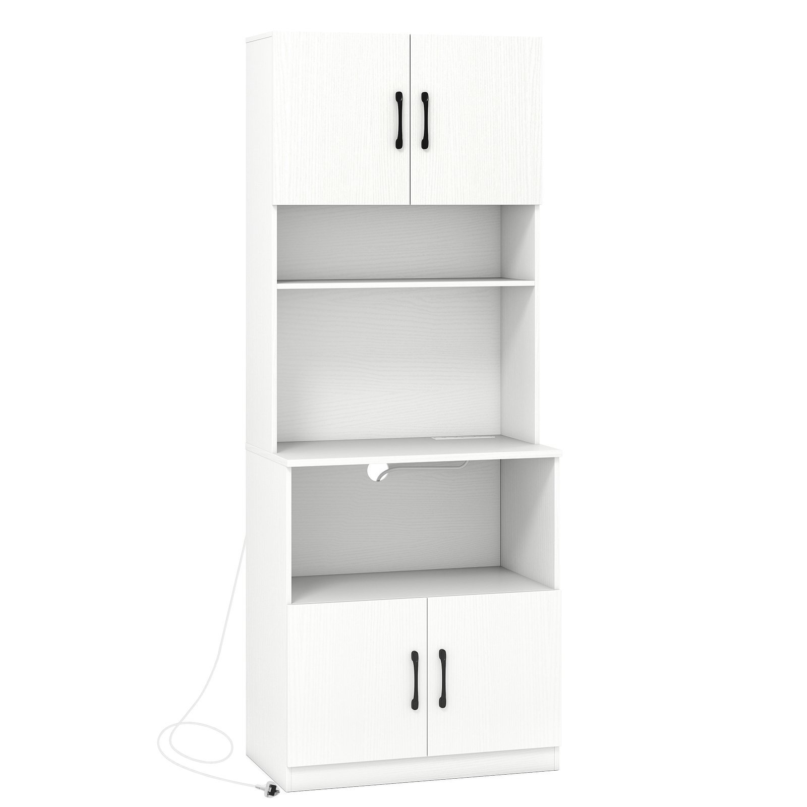 Valge nelja uksega vaba seisev kitsas köögikapp pistikupesadega