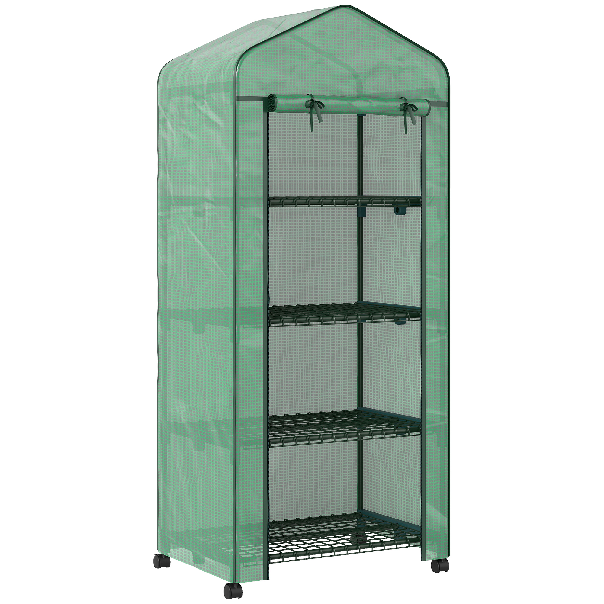 Fooliumkasvuhoone minikasvuhoone taimemaja külmraam 4 riiulit 69 x 50 x 165 cm roheline