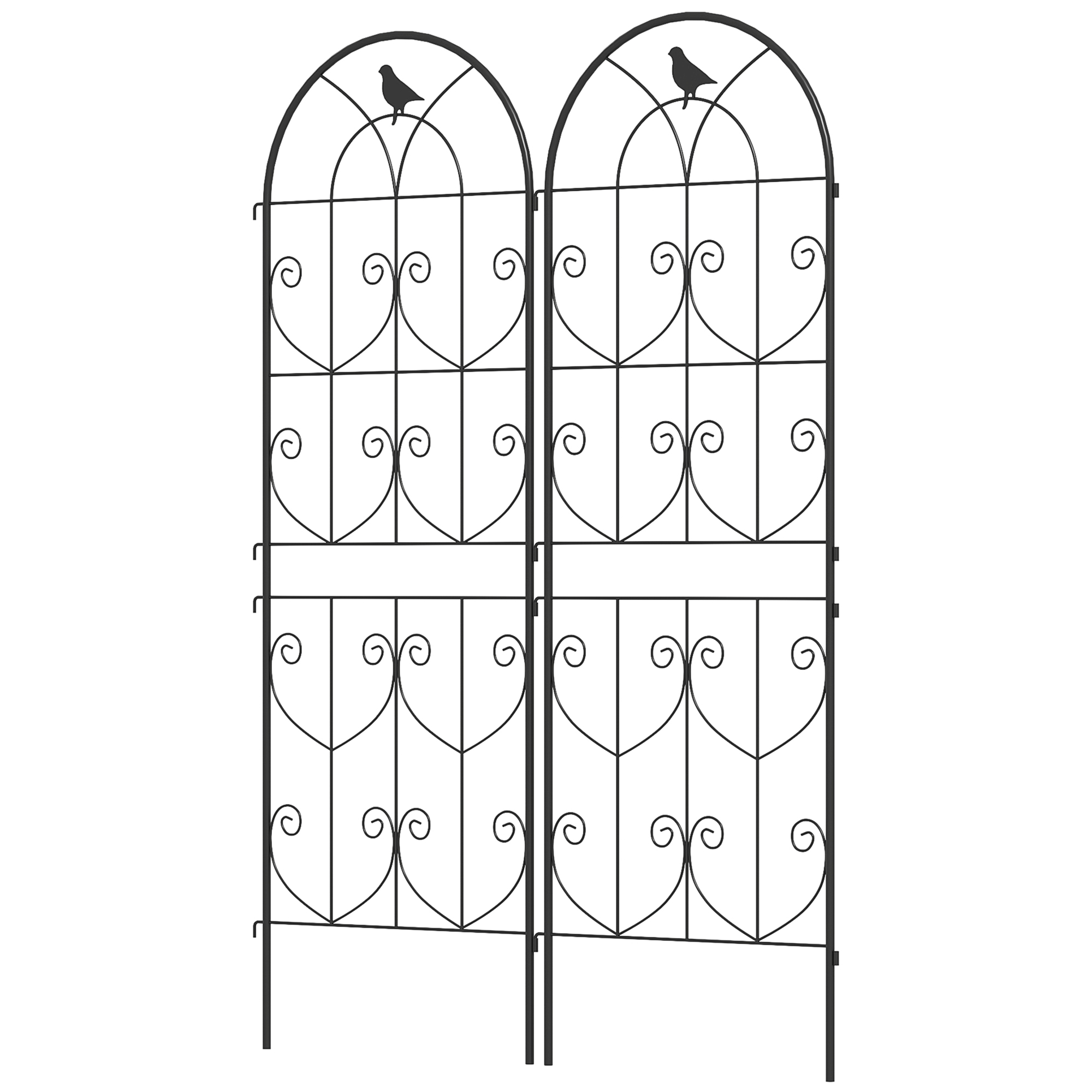 Ronitaimede ja lindudega aiatrellis, 2 tk pakis, köögiviljade, viinapuude, lillede aiatrellis, metall, 50 x 150 cm, must