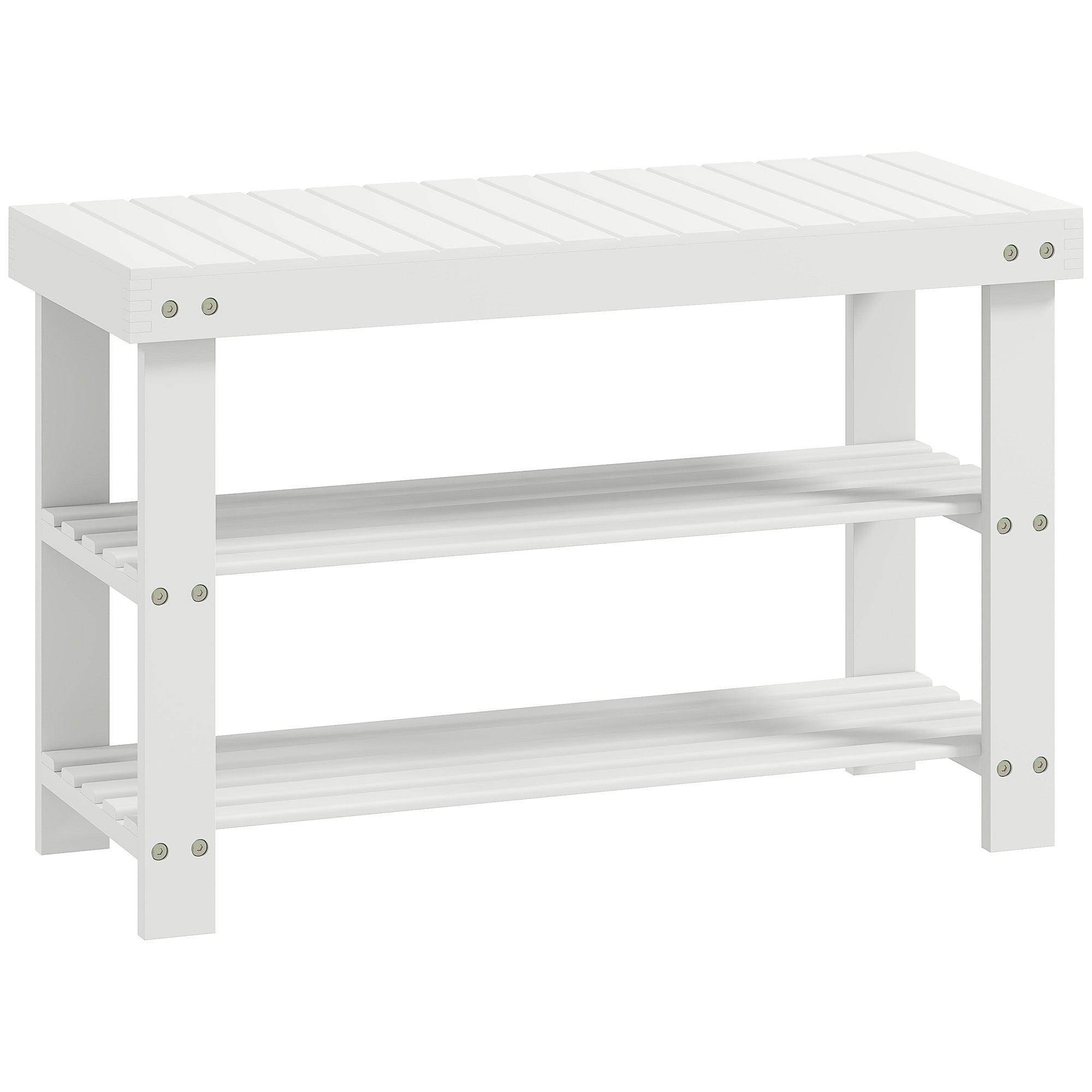 Bambusest kingapink kahe riiuliga, hoiupink esikusse, 70x28x45 cm, valge
