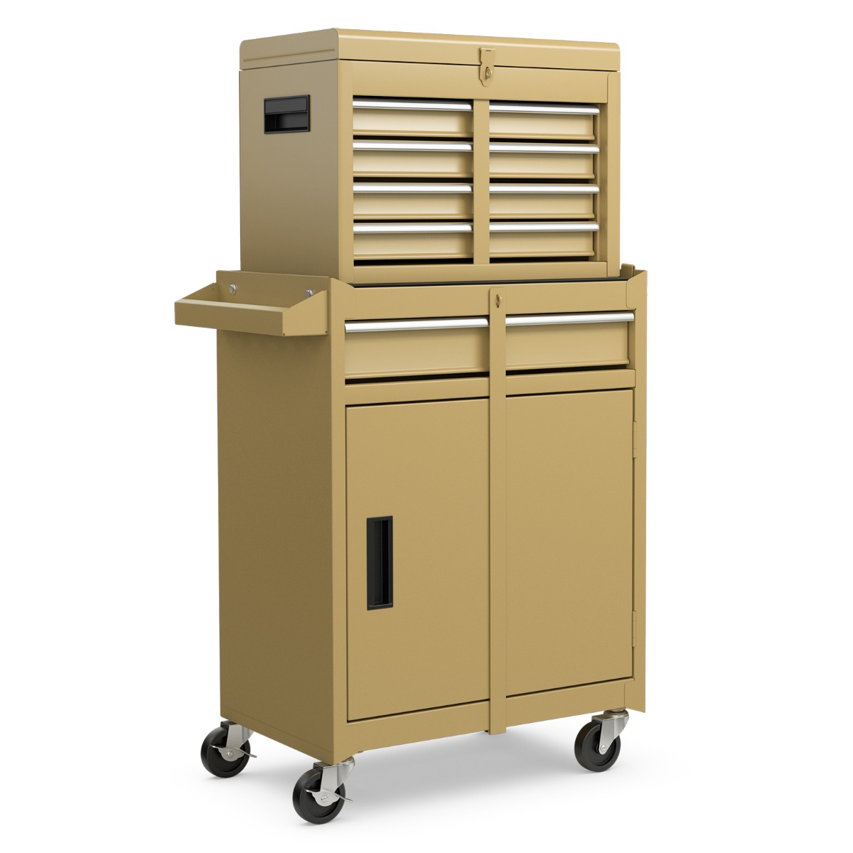 2-ühes töökojavagun kohvri ja 8 sahtli ning konksude ja reguleeritava riiuliga kandevõime 100 kg kollane