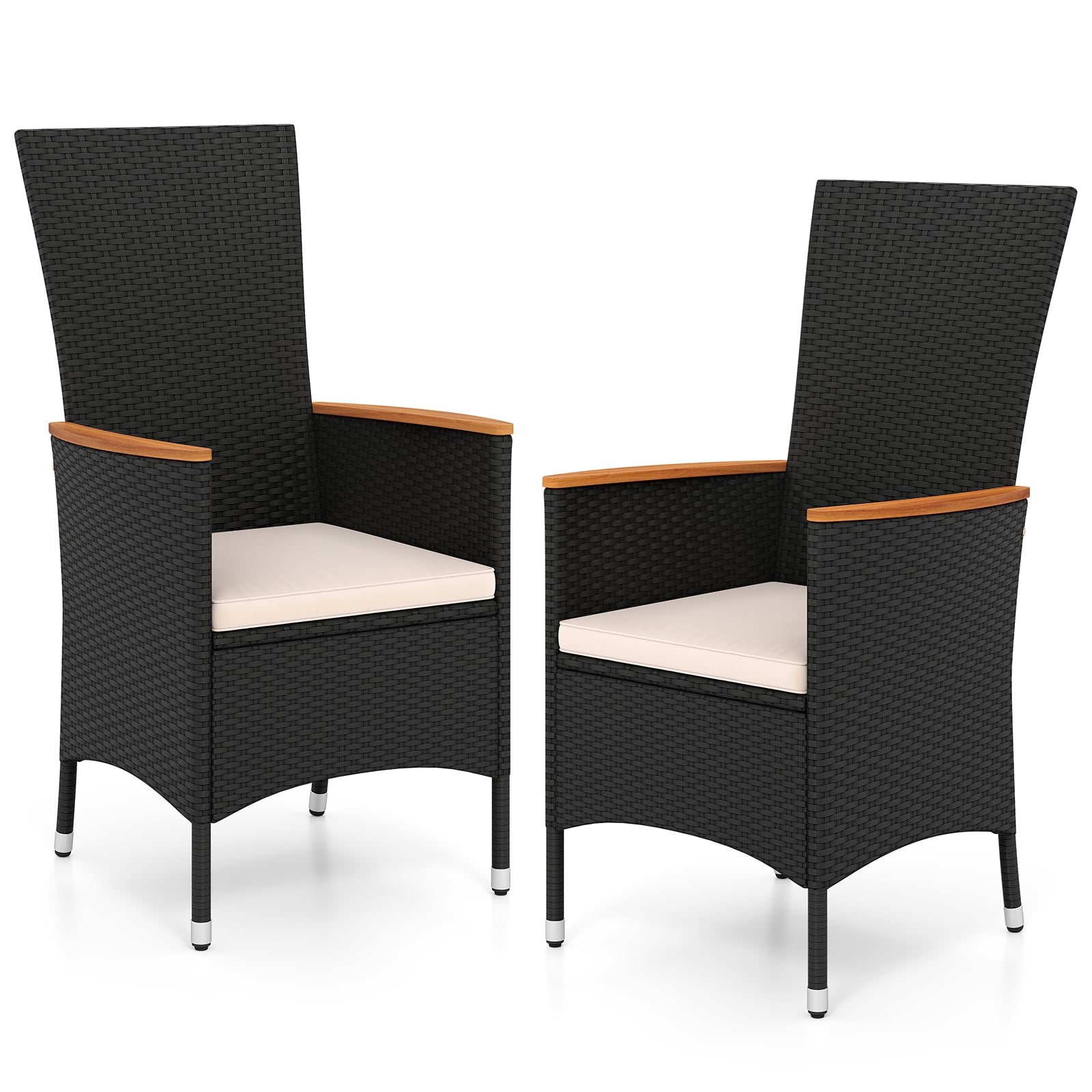 2 aiatooli komplekt istmepatjade ja kõrgete seljatugedega, rotangist aiatool, kandevõime kuni 180 kg, beež