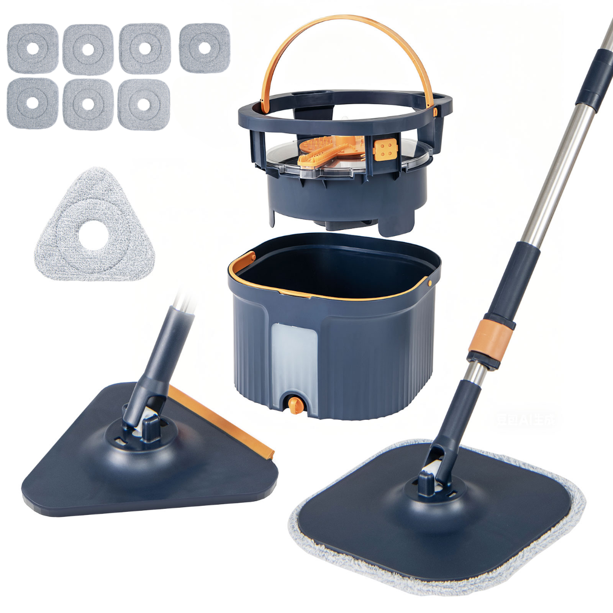 Mopi ja ämbri süsteem reovee eraldamisega ja 6 vahetusmopipeaga, sinine