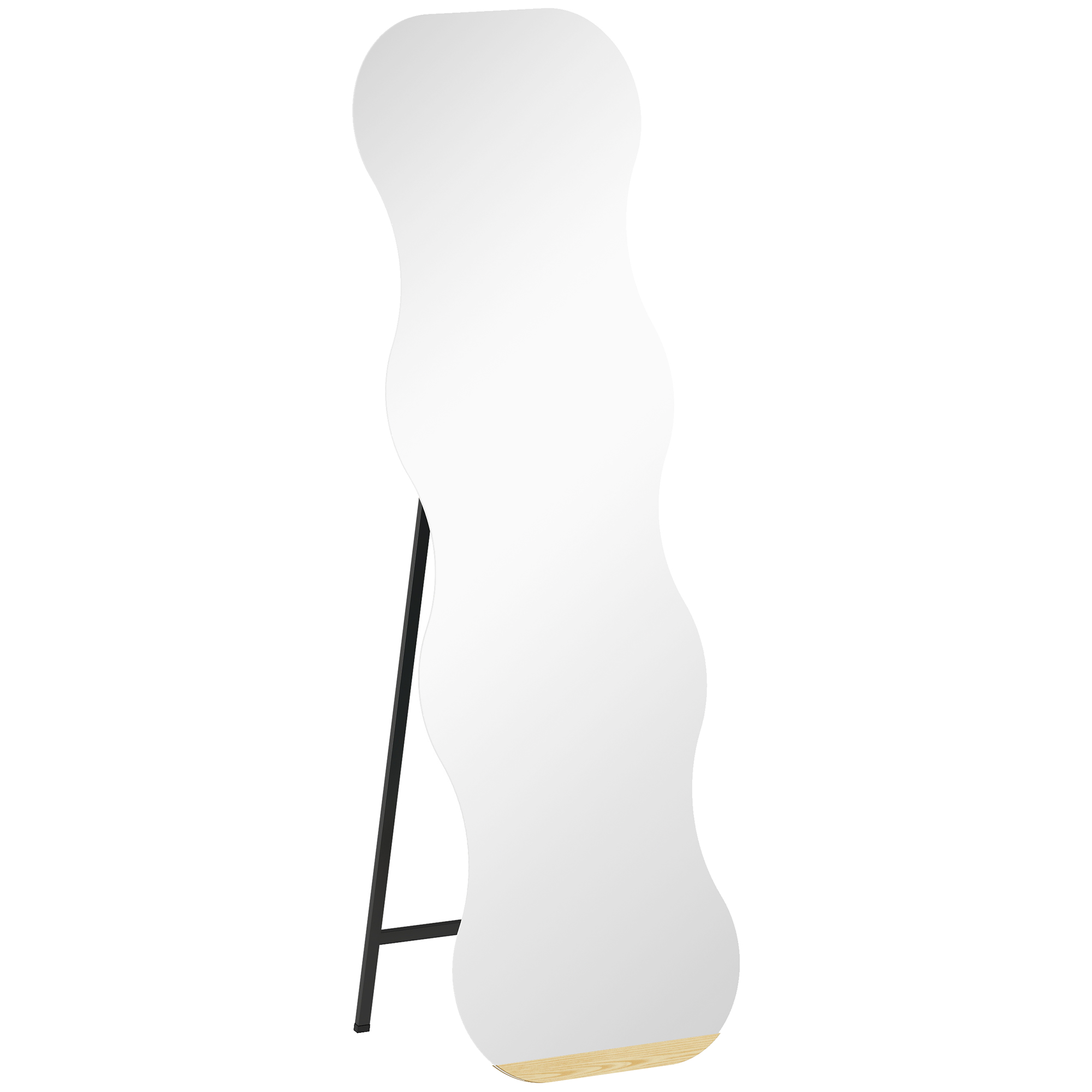 Täispikkuses raamita peegel, puidust alus, paindlikult paigutatav, lainekujuline, must