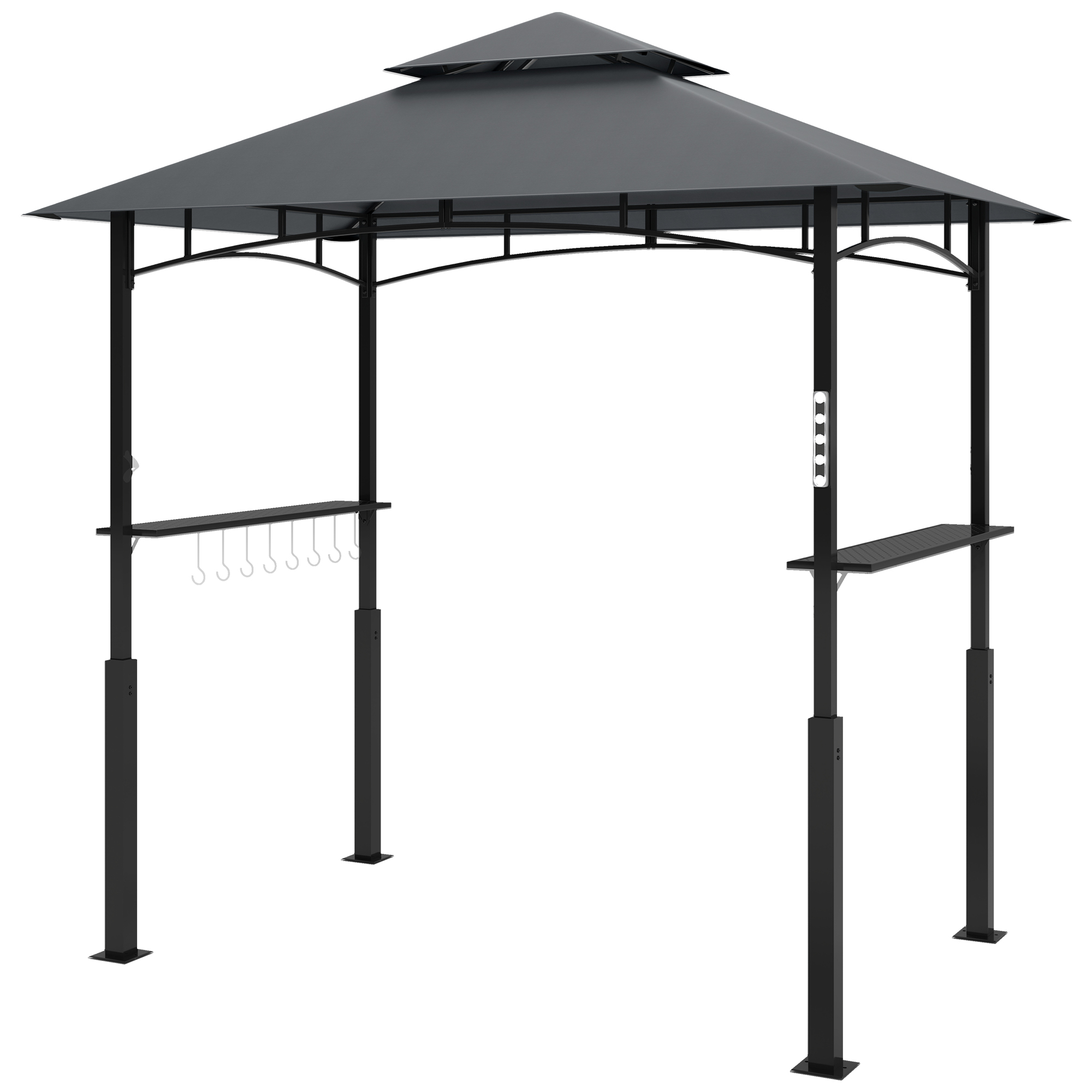 Grillpaviljon, aiagrilltelk vürtsiriiulitega, LED-valgustus, metall, plastik, 243P x 148L x 248K cm, hall